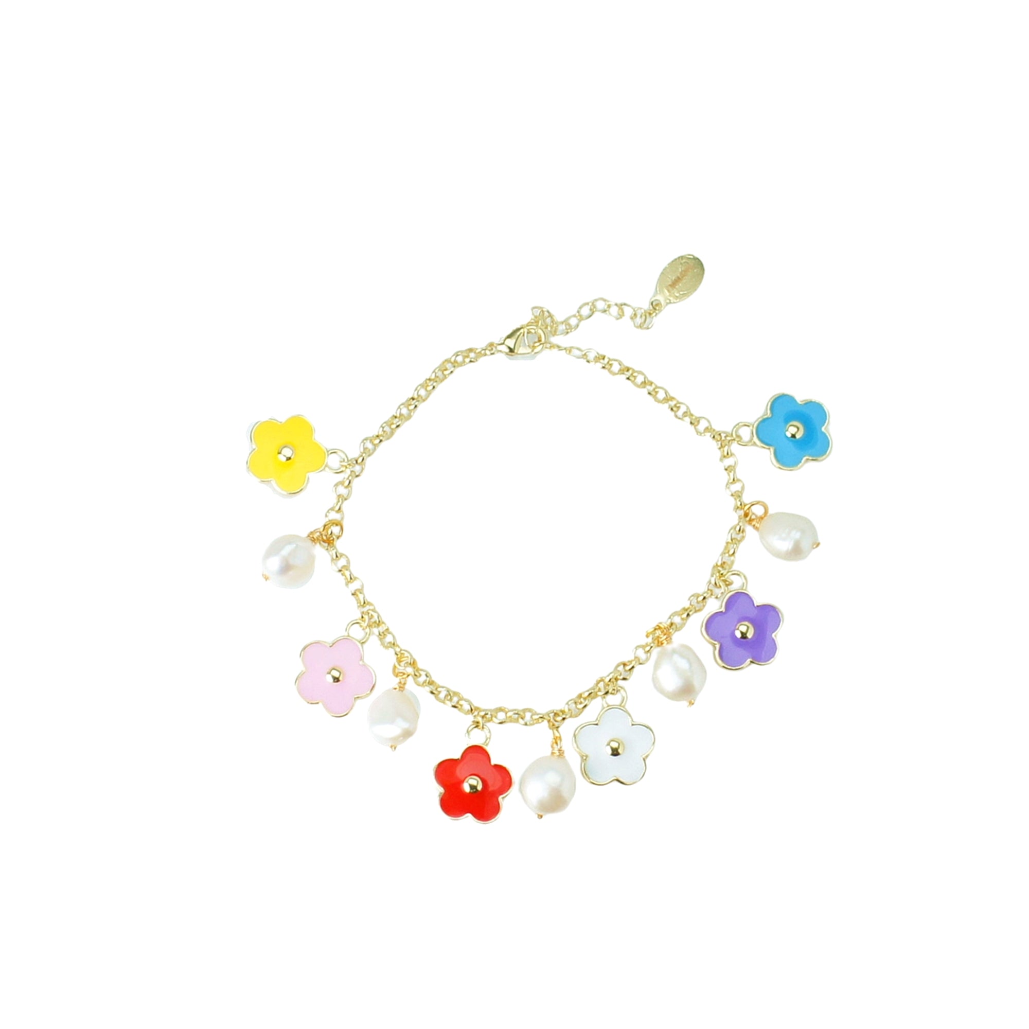 Flower Power Chain Bracelet with Enamel Flower Charms