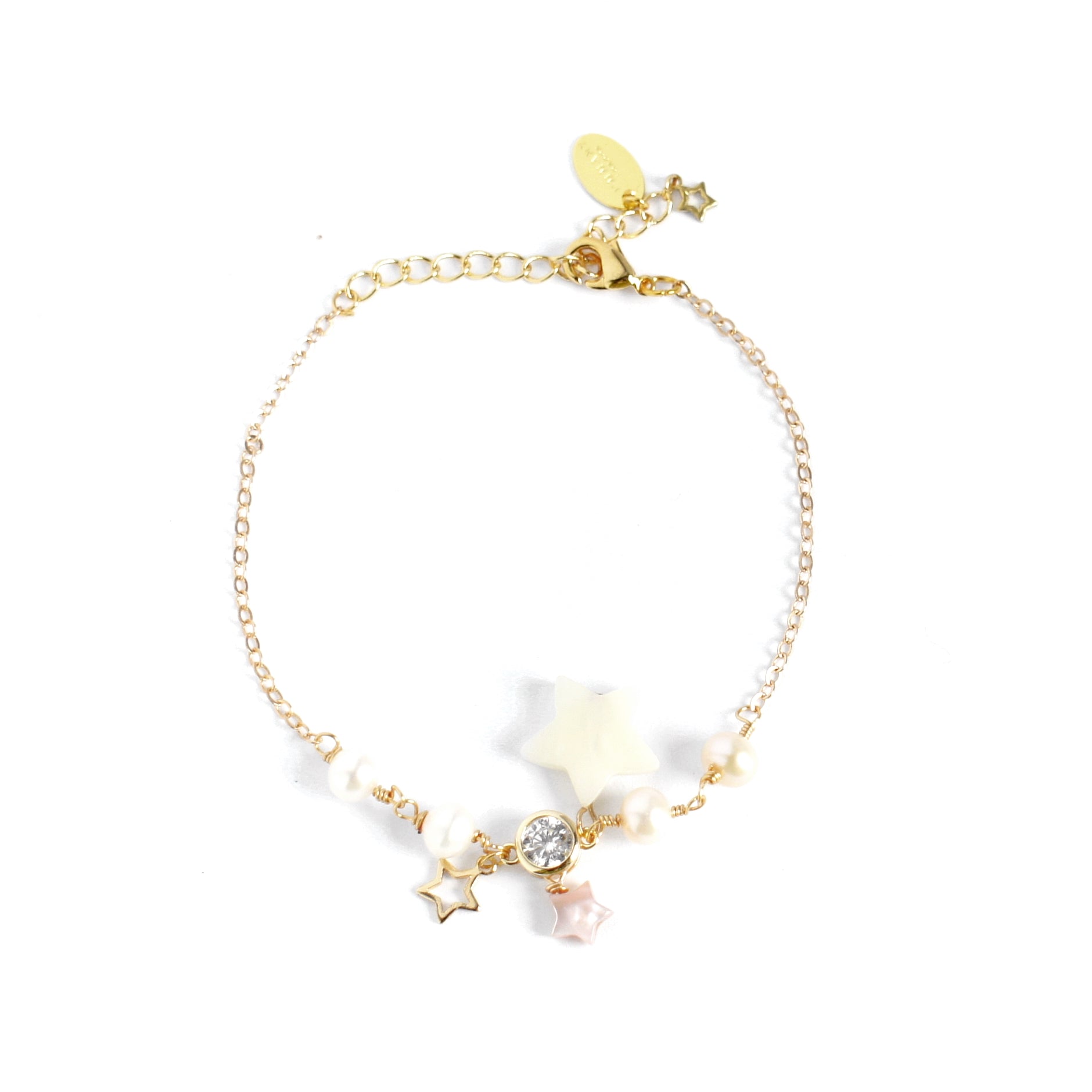 Starlight Freshwater Pearl Bracelet with Mother of Pearl Star Charms