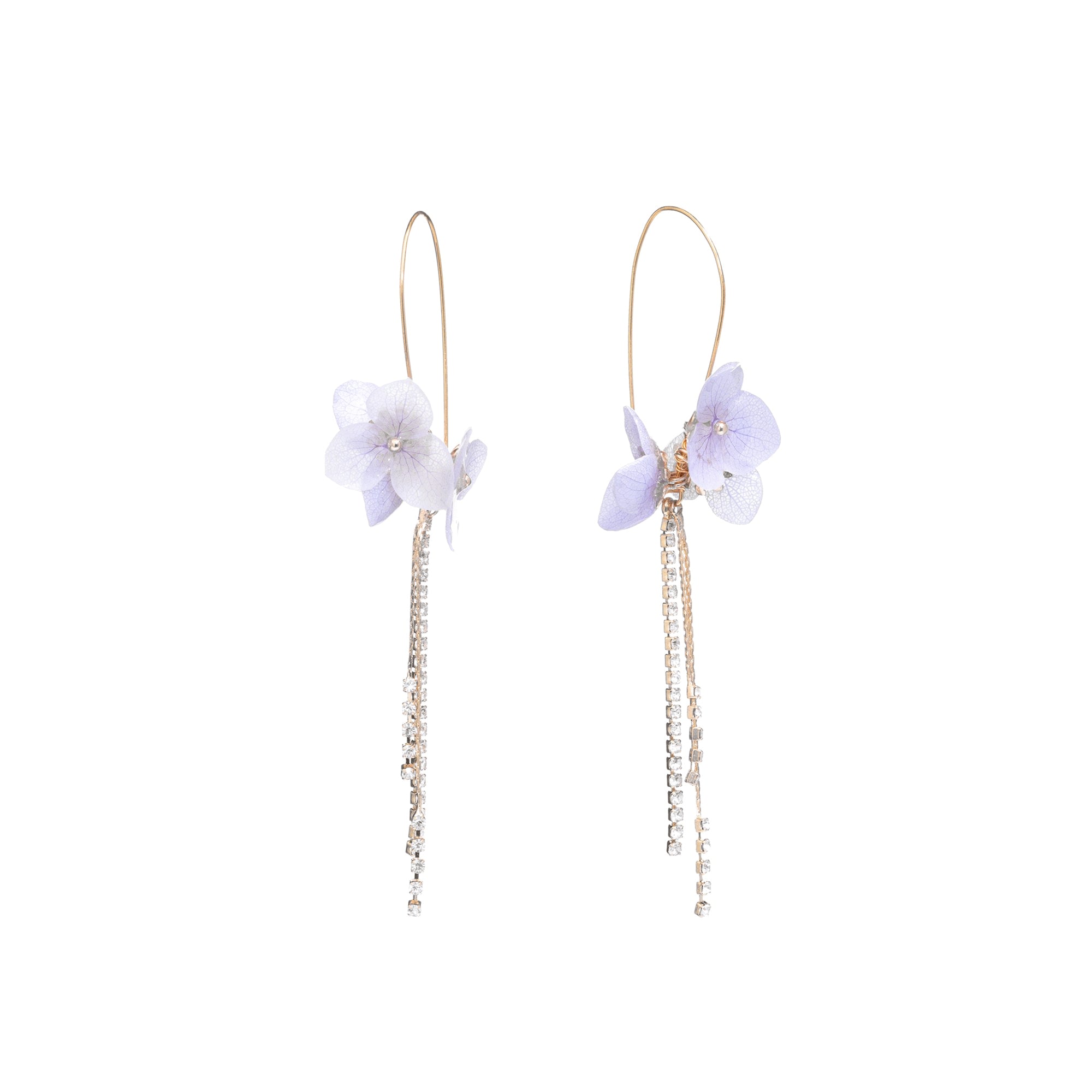 *REAL FLOWER* Libelle Hydrangea and Crystal Drop Earrings