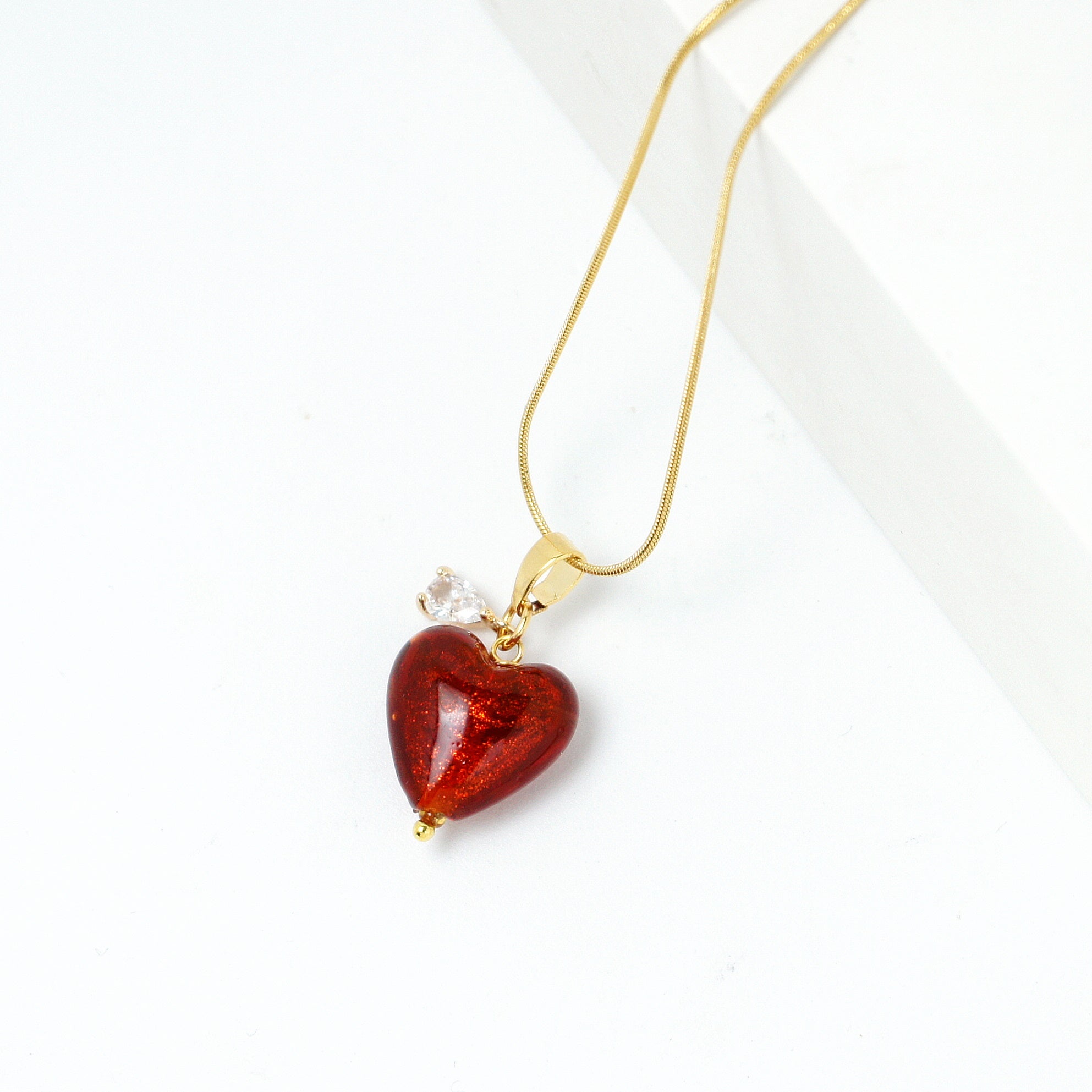 My Precious Chain Necklace with Lampwork Glass Heart Pendant