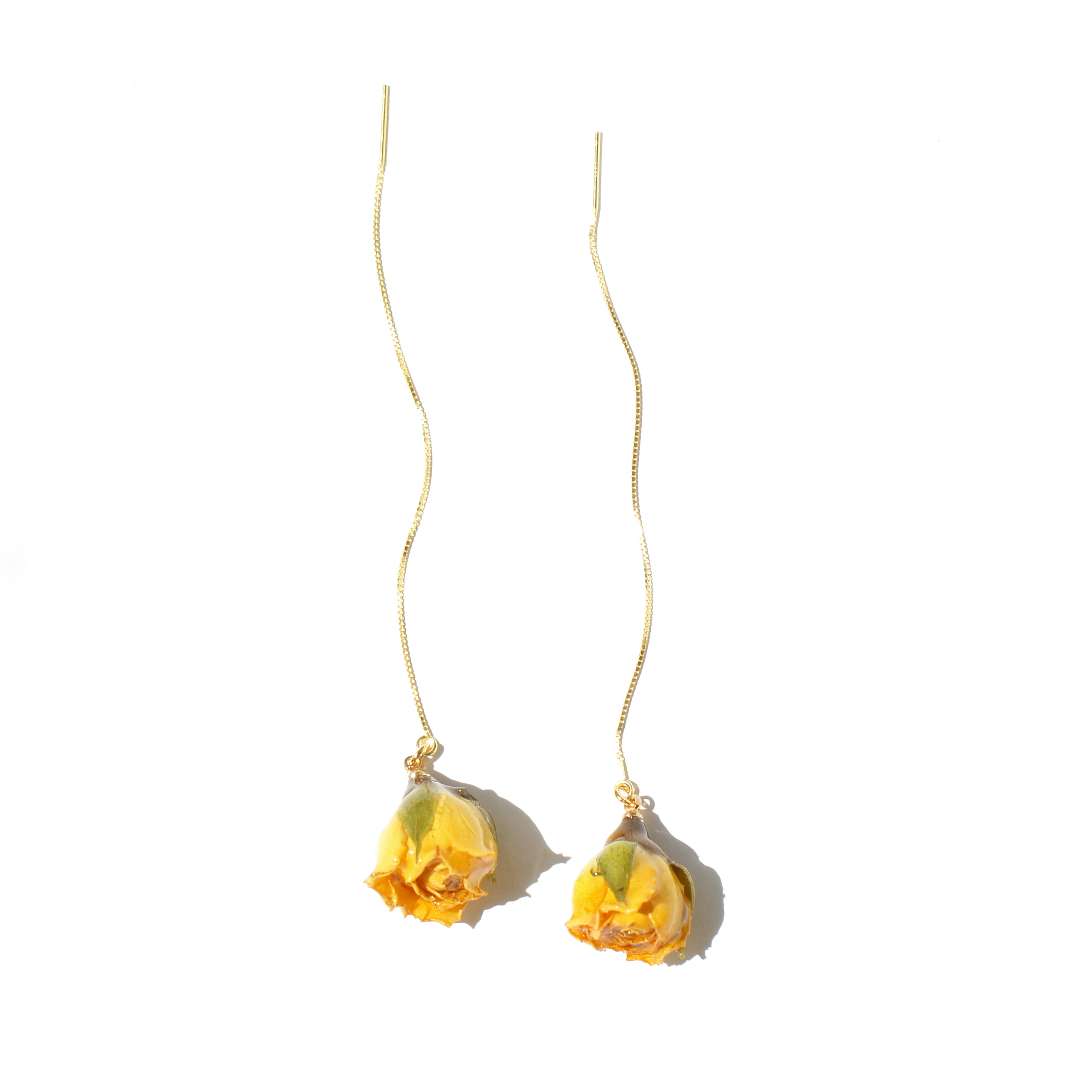 *REAL FLOWER* Rosa Korresia Yellow Rosebud 18K Gold Vermeil Threader Earrings