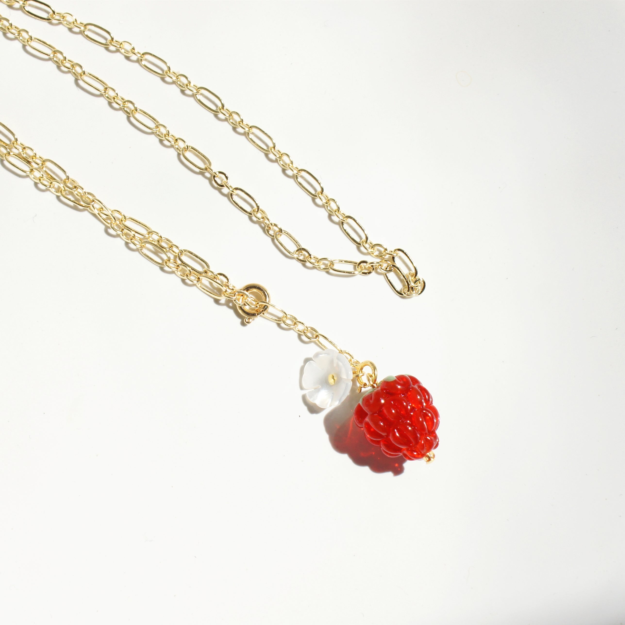 Very Berry Chain Necklace with Lampwork Glass Raspberry Pendant