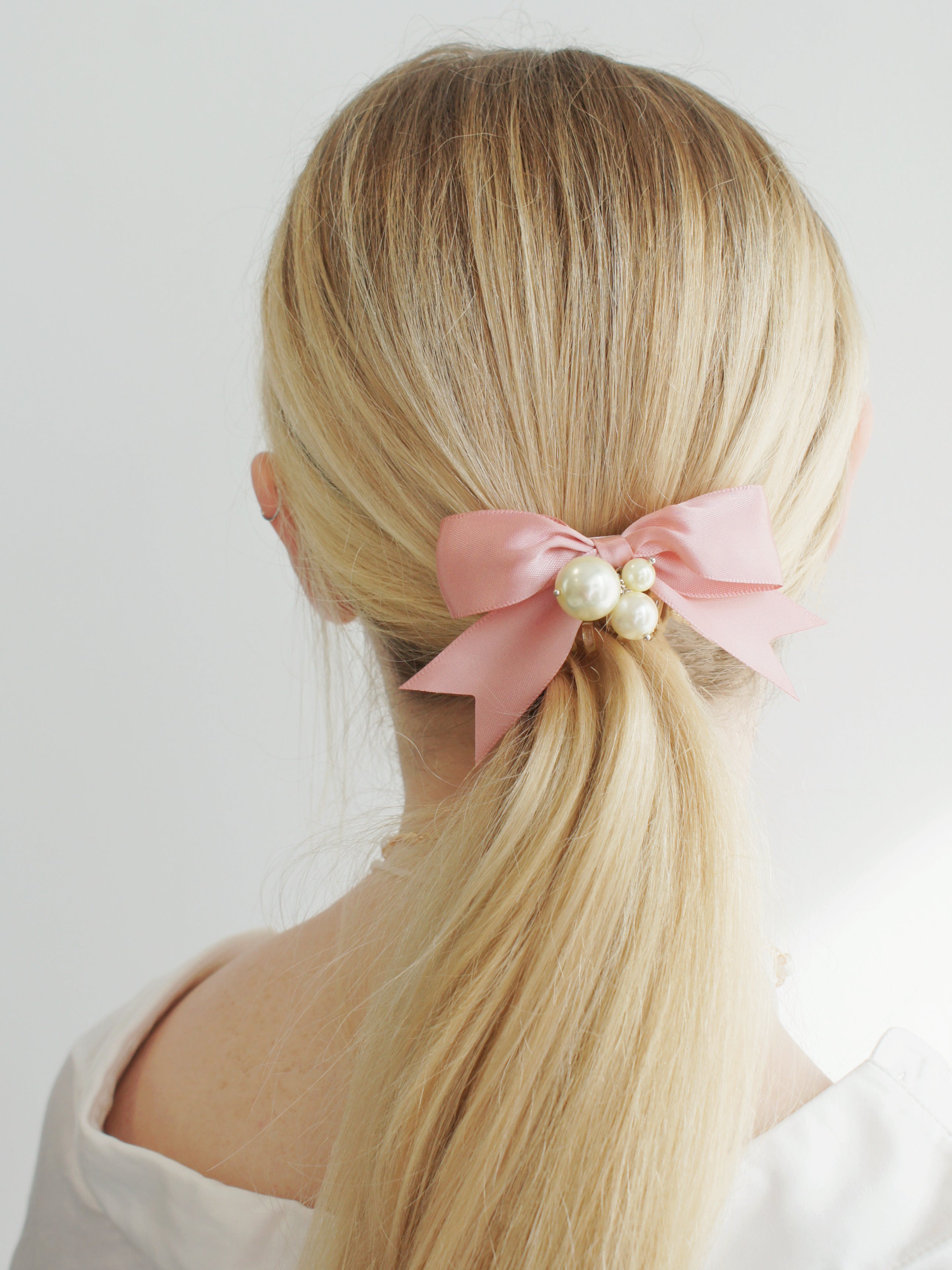 Ballerina pink ribbon bow and pearl hair clip