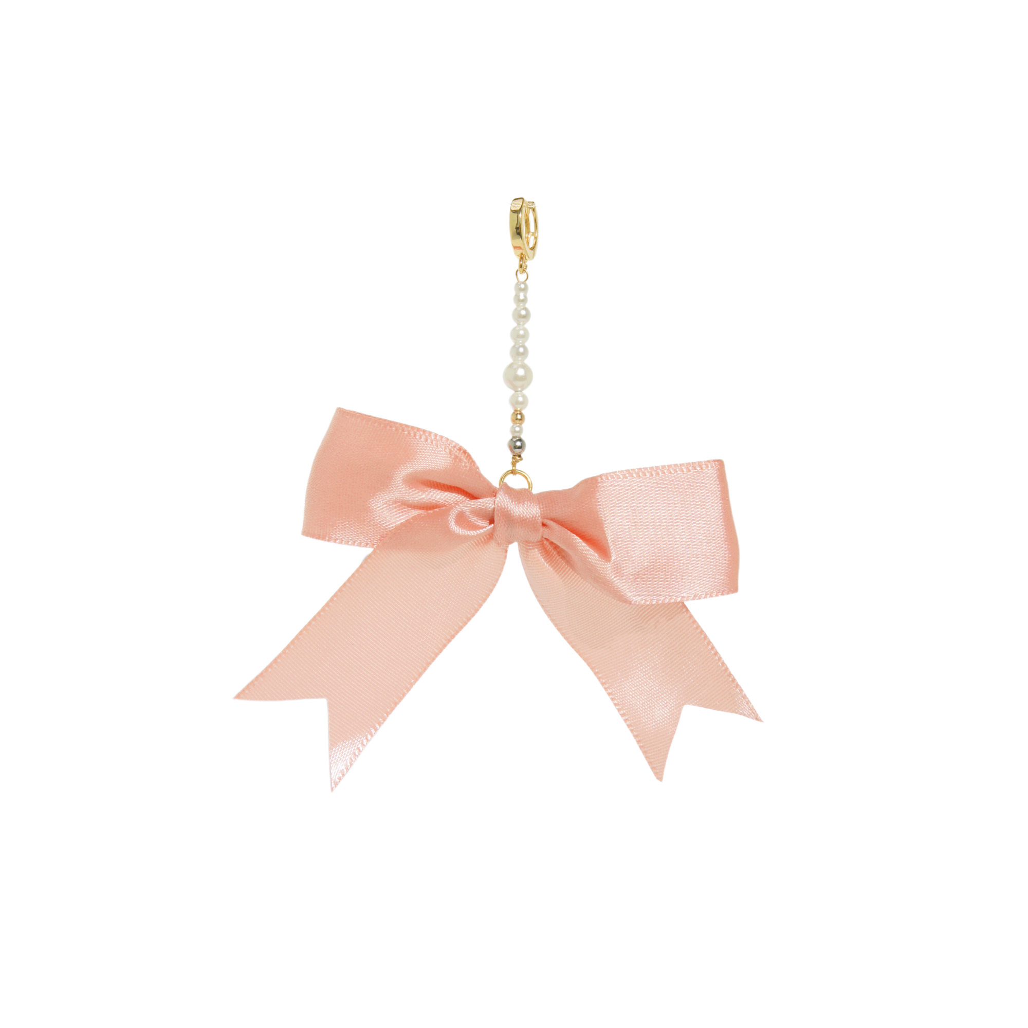 Ballerina Satin Ribbon Bow and Pearl Drop Single Earring with Gold Plated Huggie Hoop