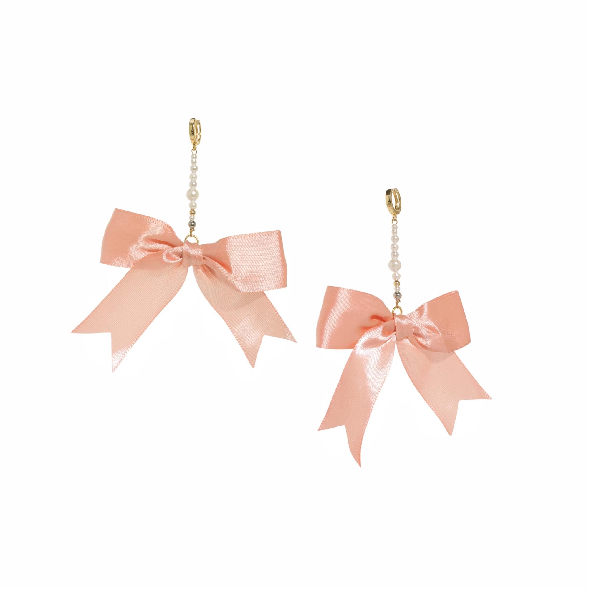 Ballerina Satin Ribbon Bow and Pearl Drop Single Earring with Gold Plated Huggie Hoop