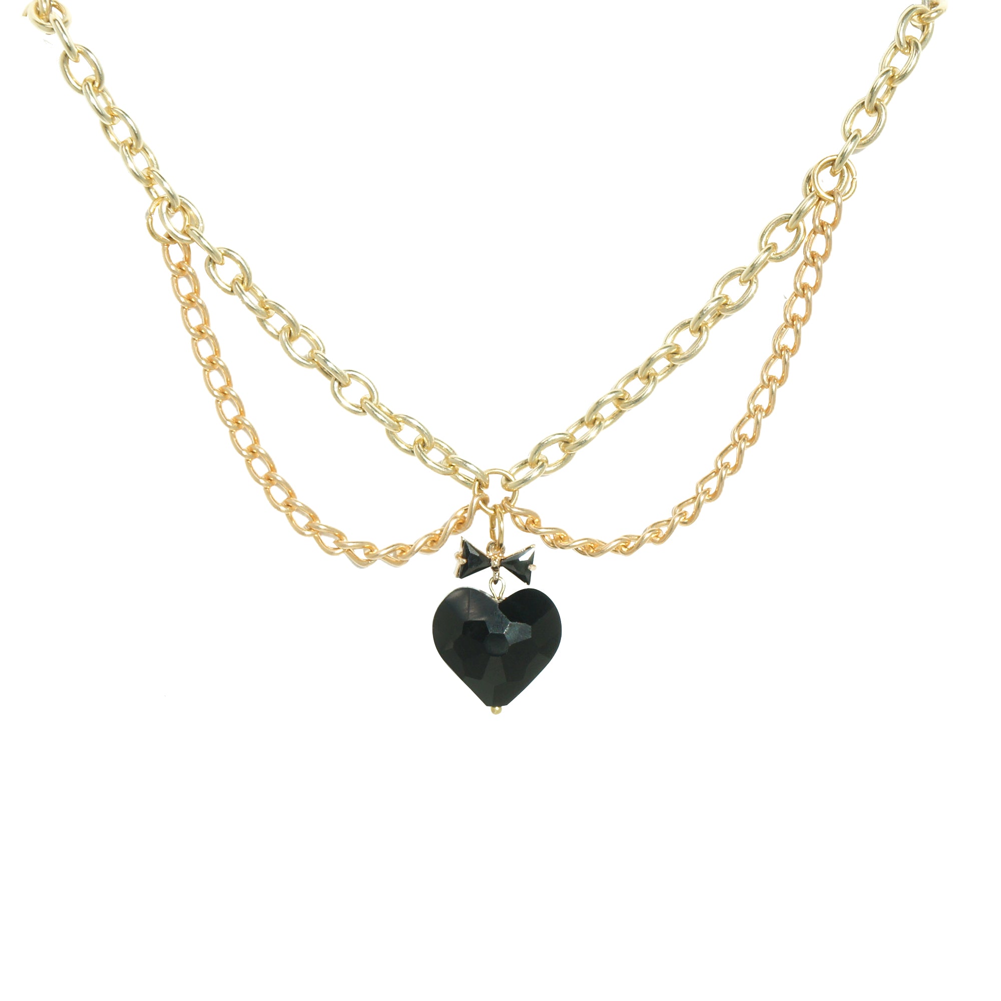 Whisper of Heart Choker Necklace with Golden Chain Collar and Faceted Glass Heart Pendant