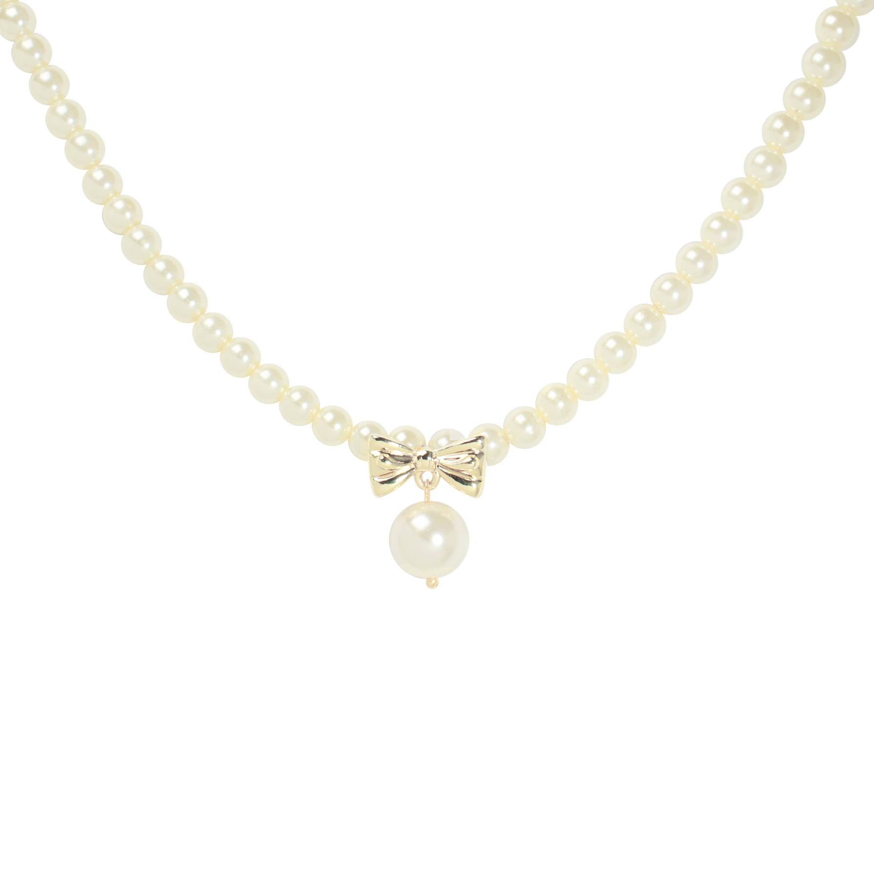 Ballerina Pearl Necklace with Golden Bow and Pearl Pendant