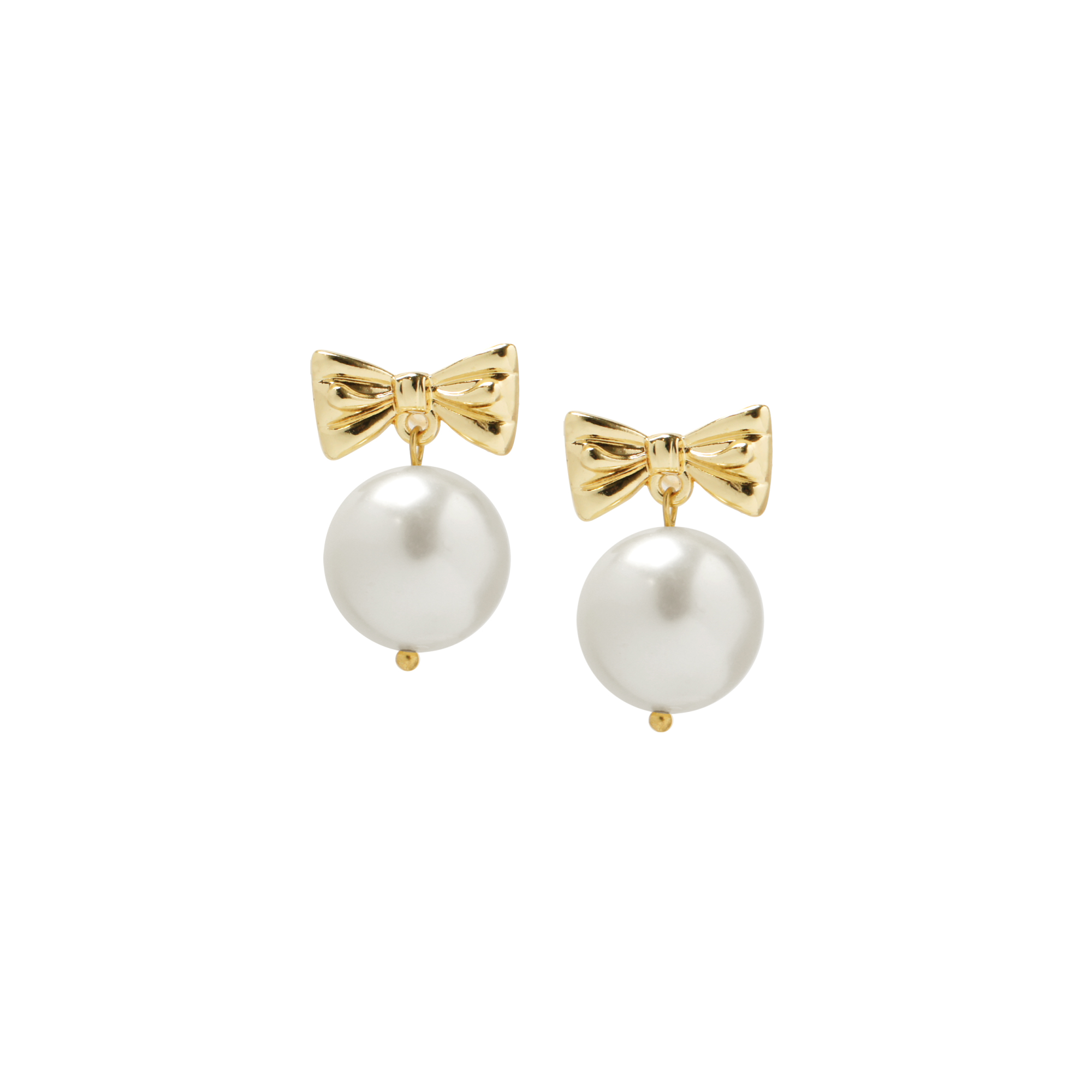 Ballerina Golden Bow and Pearl Drop Earrings
