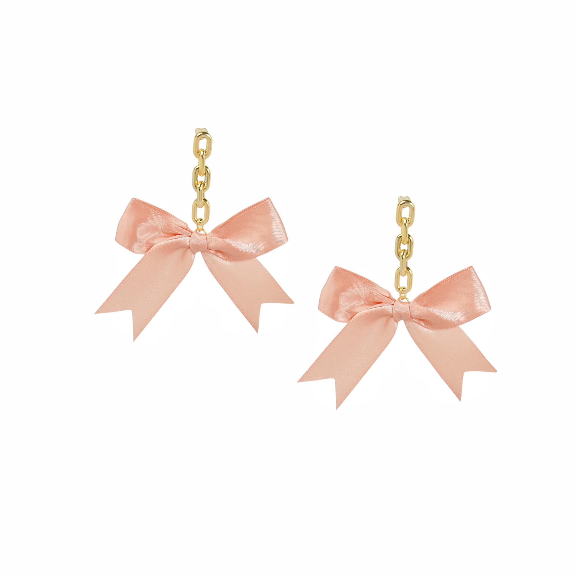 Ballerina Satin Ribbon Bow and Golden Links Drop Earrings