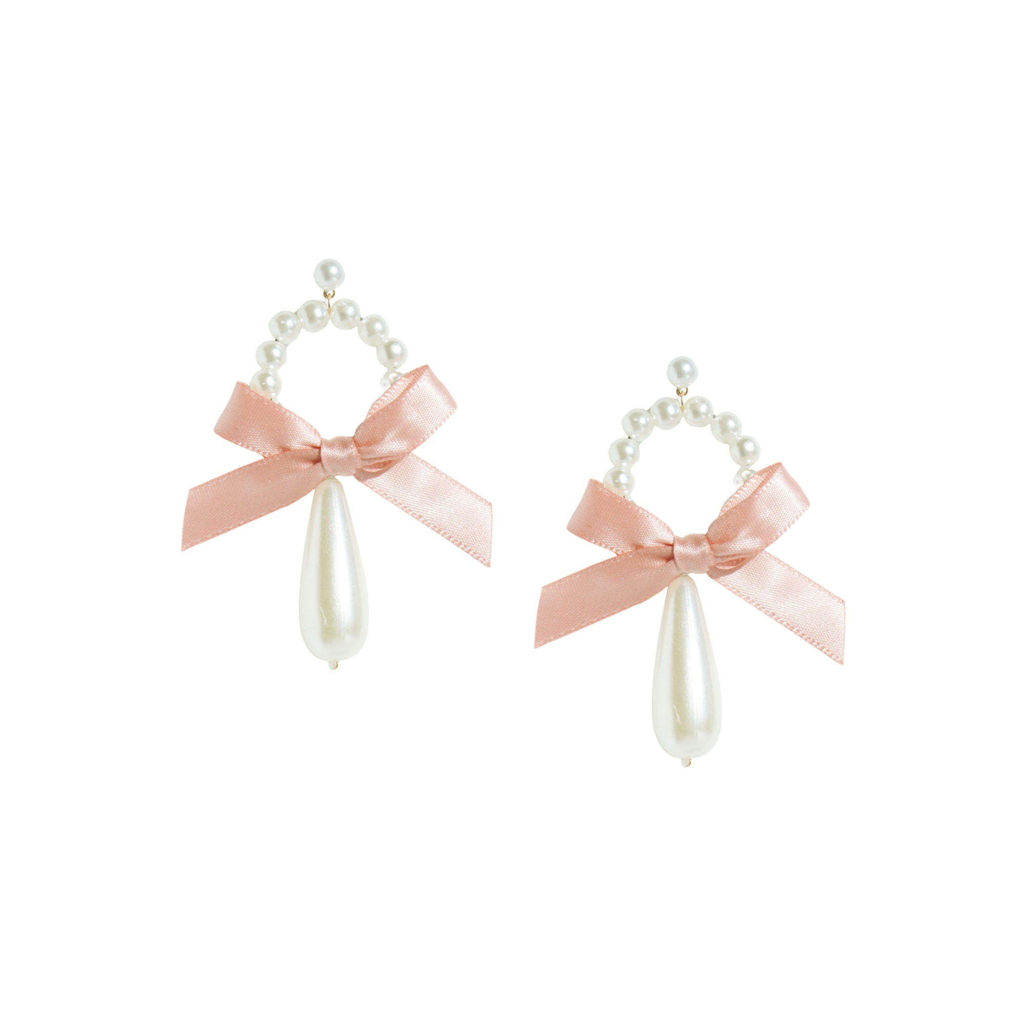 Ballerina Pearl Embellished Hoop and Pearl Drop Earrings with Satin Ribbon Bow