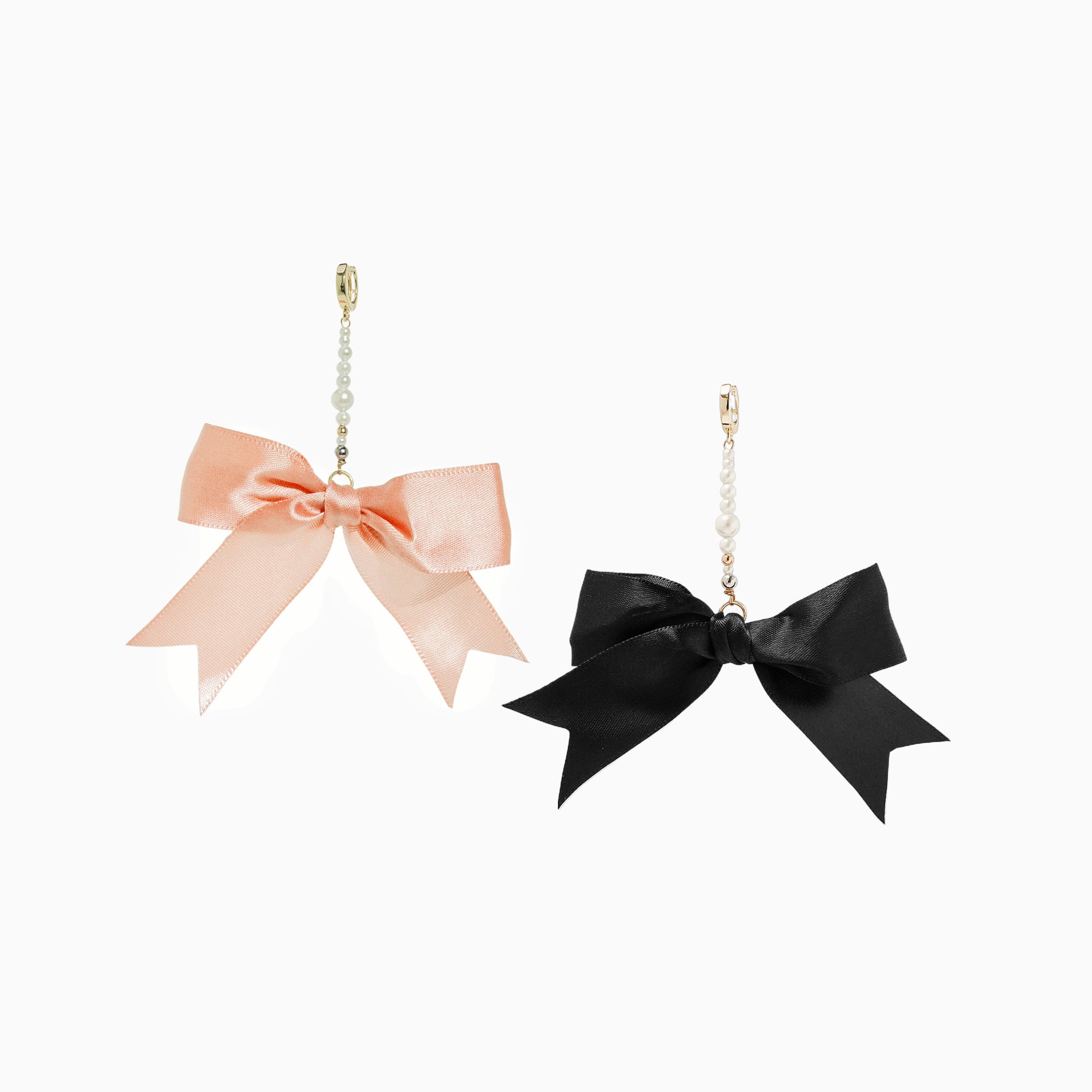 Ballerina Satin Ribbon Bow and Pearl Drop Single Earring with Gold Plated Huggie Hoop