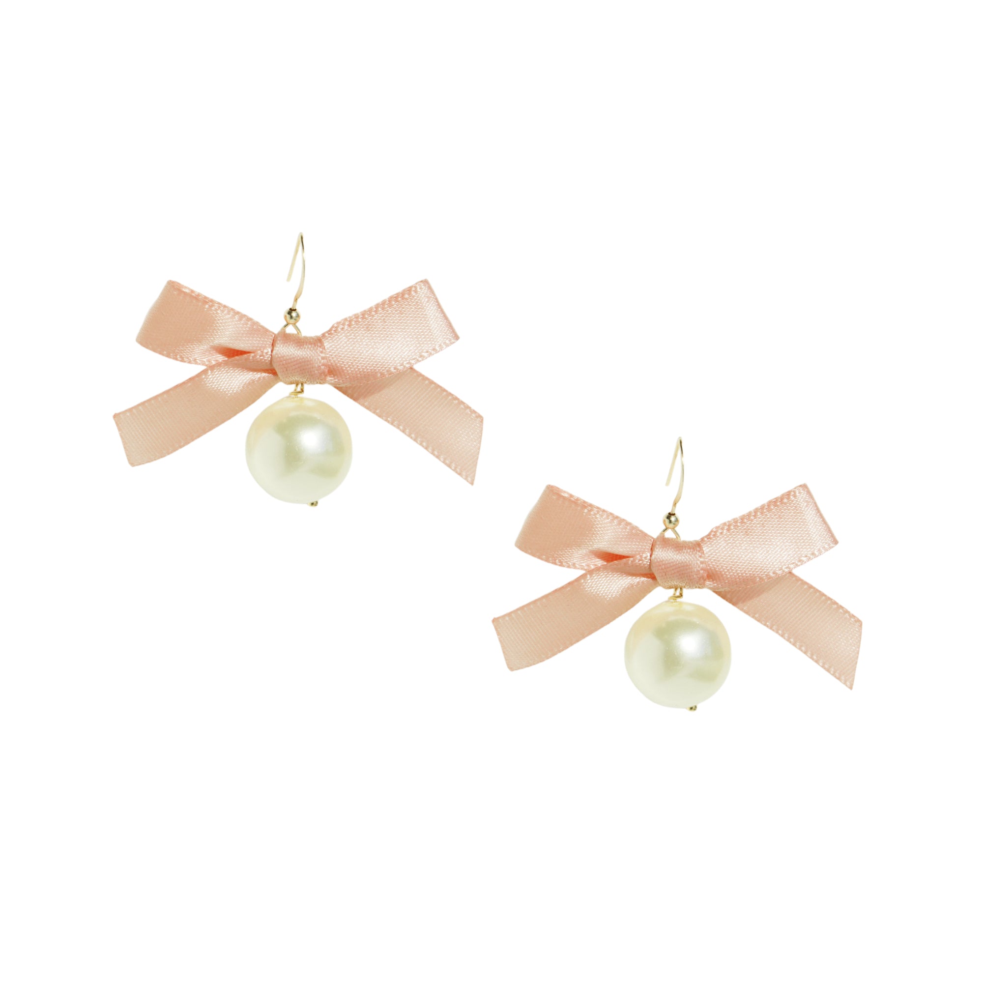 Ballerina Round Pearl Drop Earrings with Satin Ribbon Bow