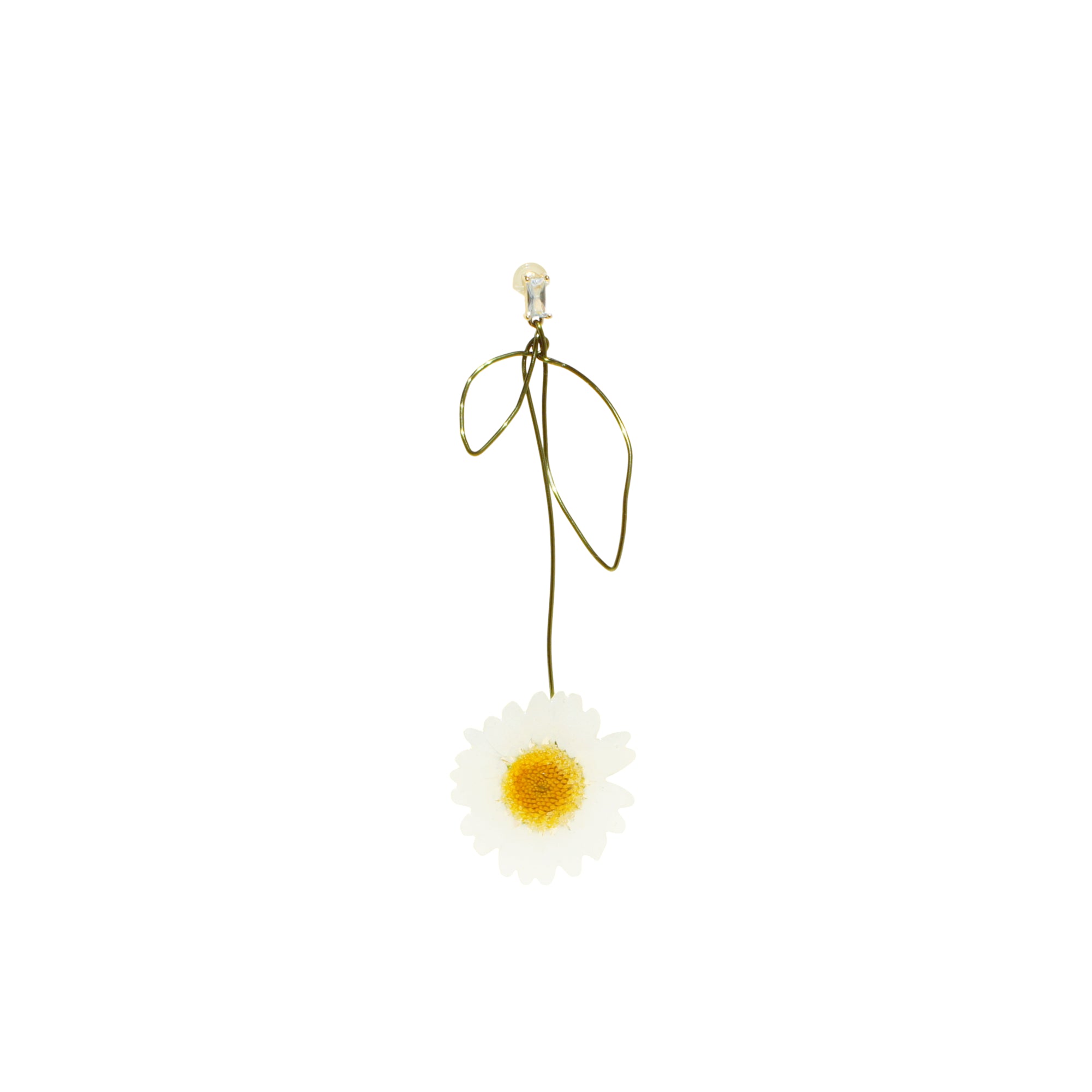 *REAL FLOWER* Single Daisy Earring w Wired Stem & Leaves