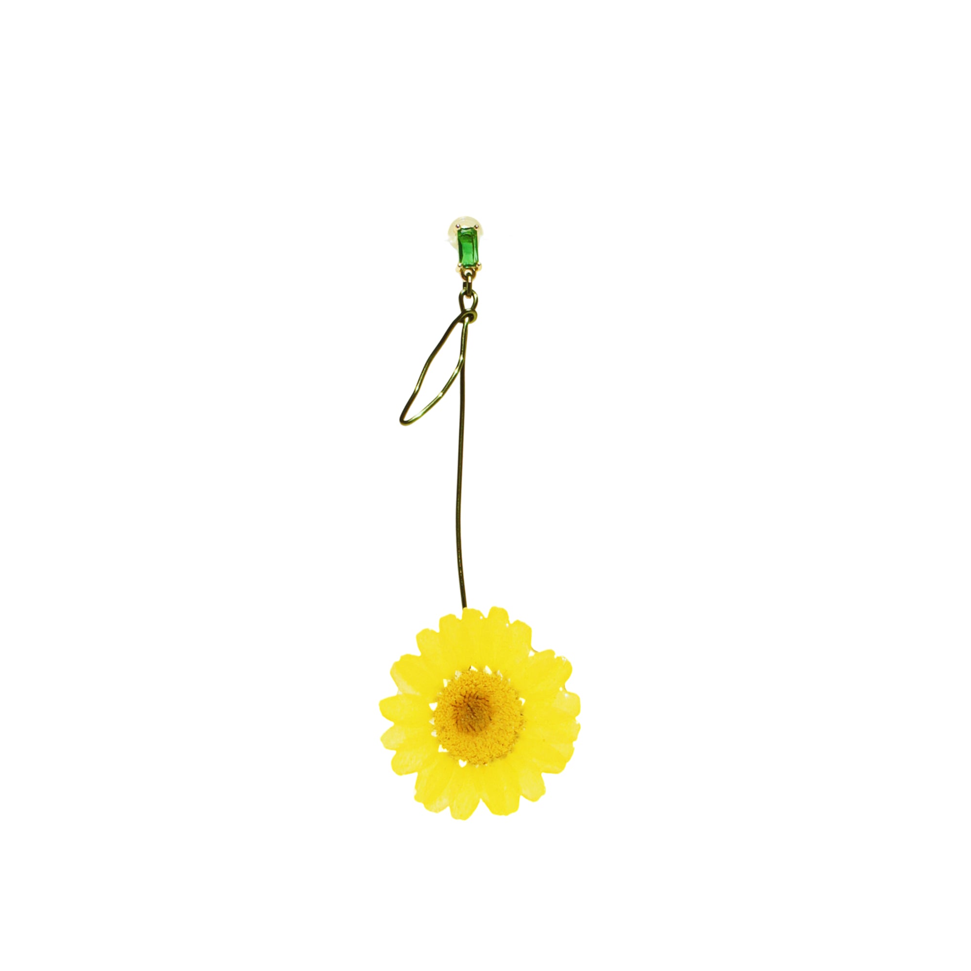 *REAL FLOWER* Single Daisy Earring w Wired Stem & Leaves