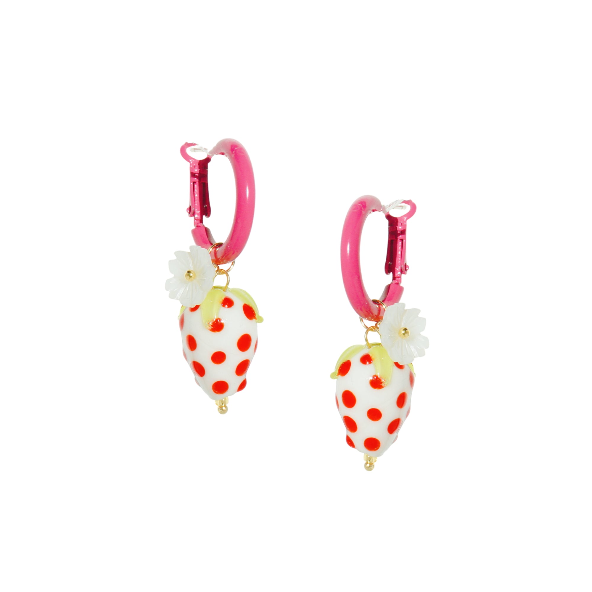 Strawberry Fields White Strawberry and Enamel Hoop Earrings