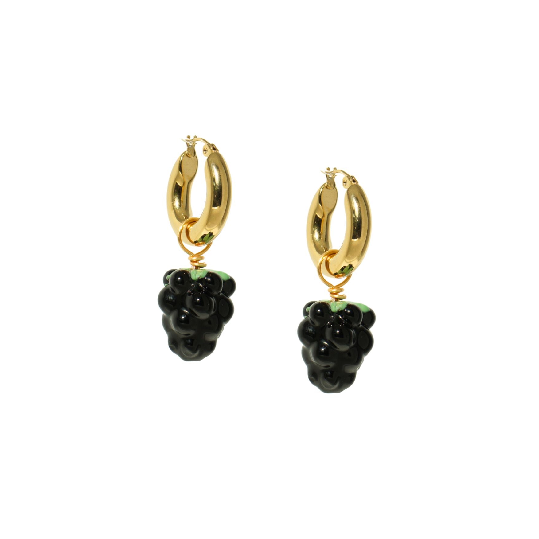 Very Berry Chunky Golden Hoop Earrings With Lampwork Glass Berries