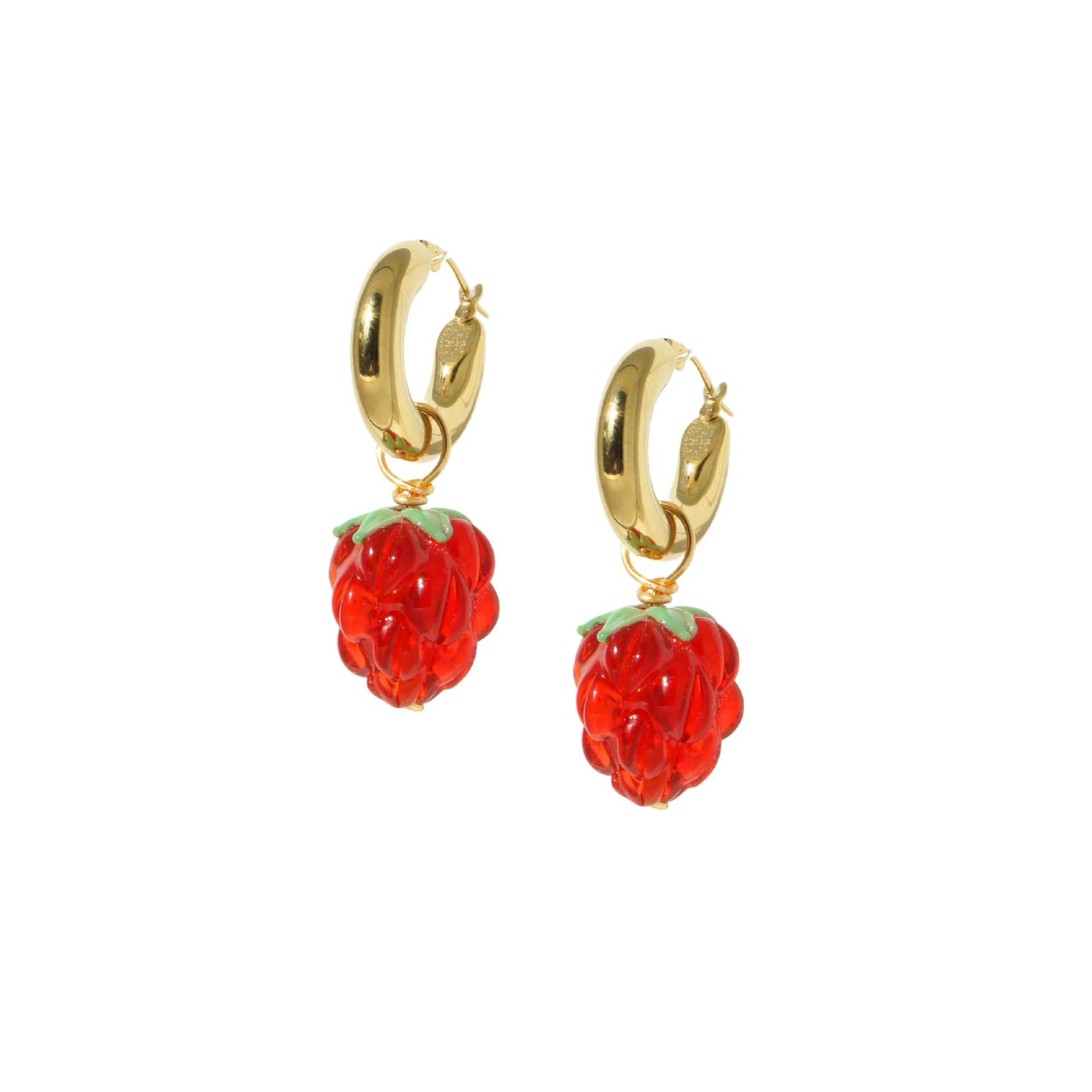 Very Berry Chunky Golden Hoop Earrings With Lampwork Glass Berries