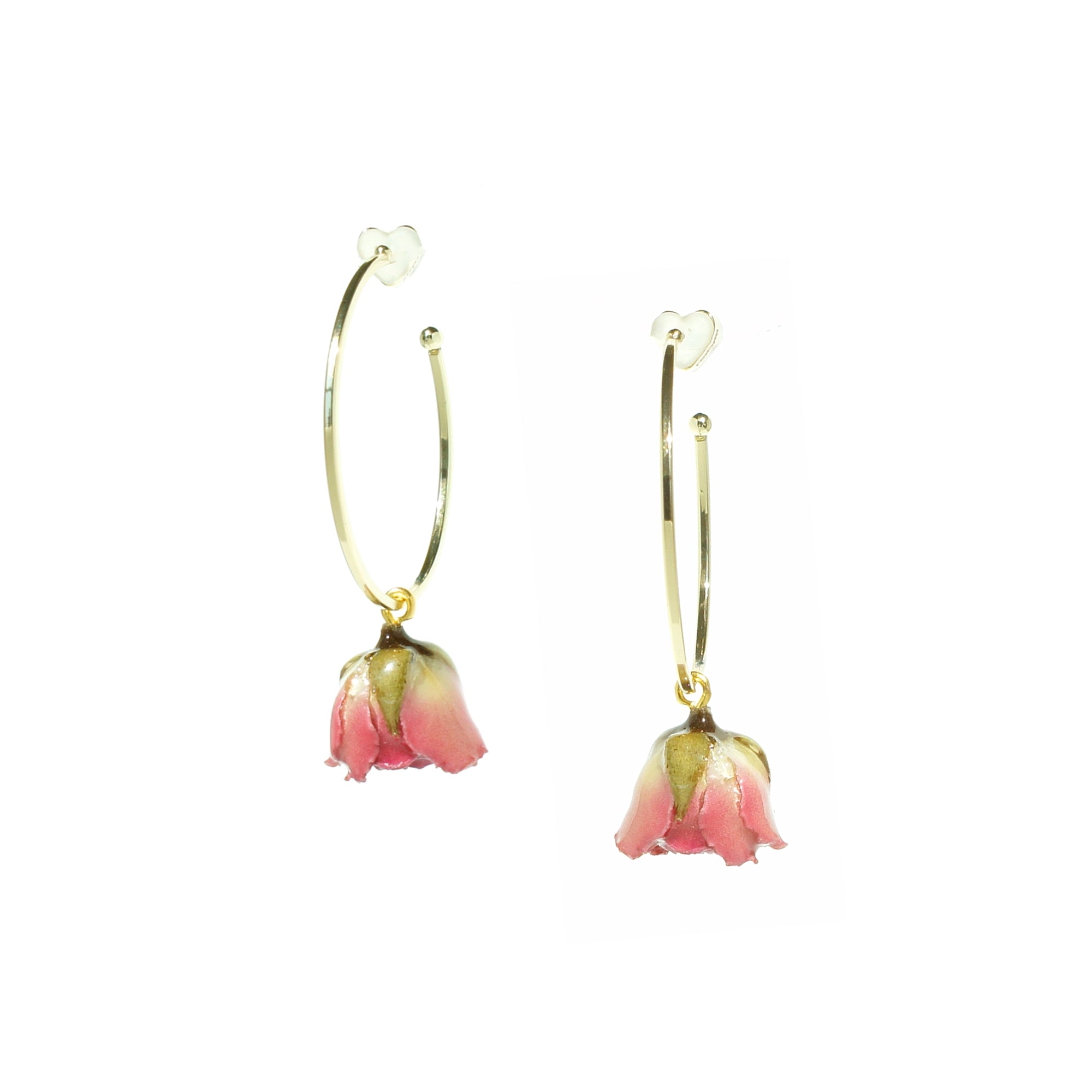 *REAL FLOWER* Ingrid Golden Hoop and Rosebud Drop Earrings