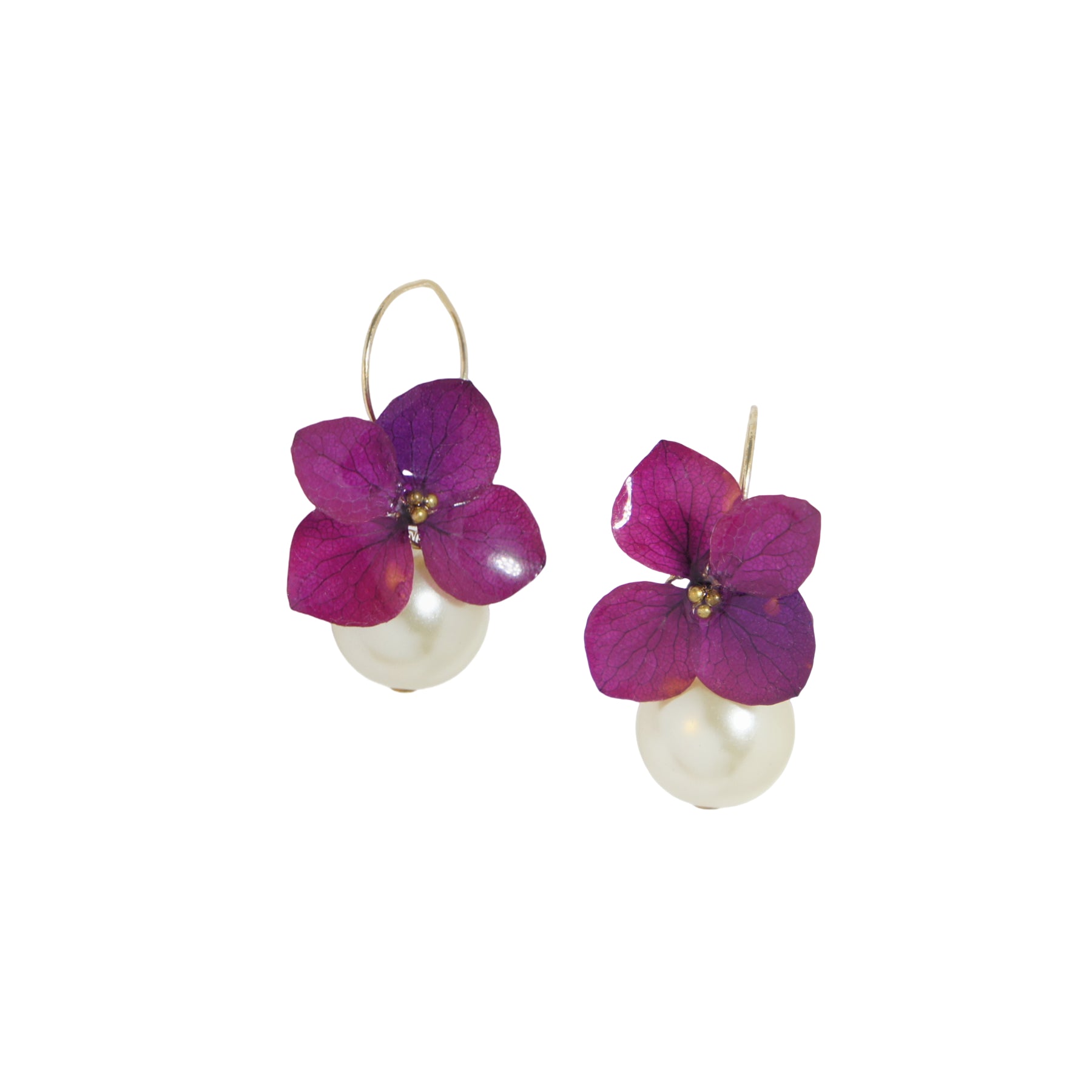 *REAL FLOWER* Libelle Hydrangea and Pearl Drop Earrings
