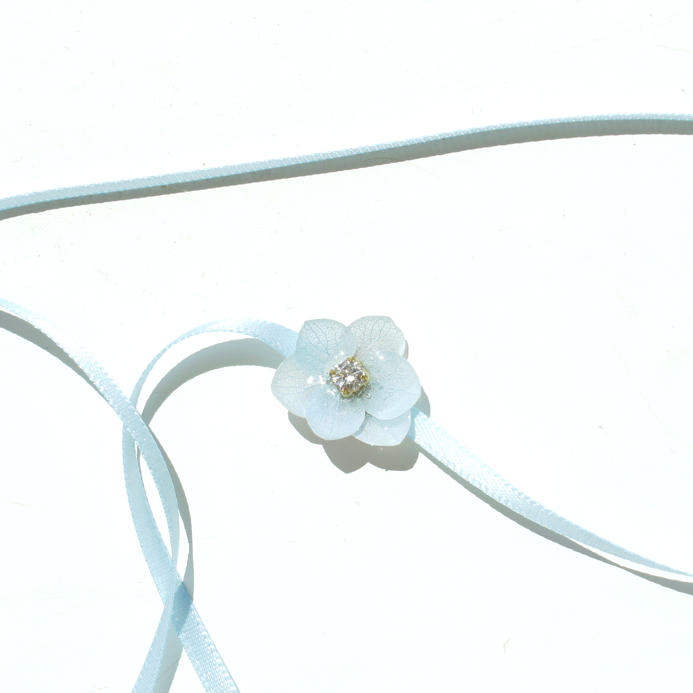 *REAL FLOWER* Libelle Hydrangea Flower Satin Ribbon Choker