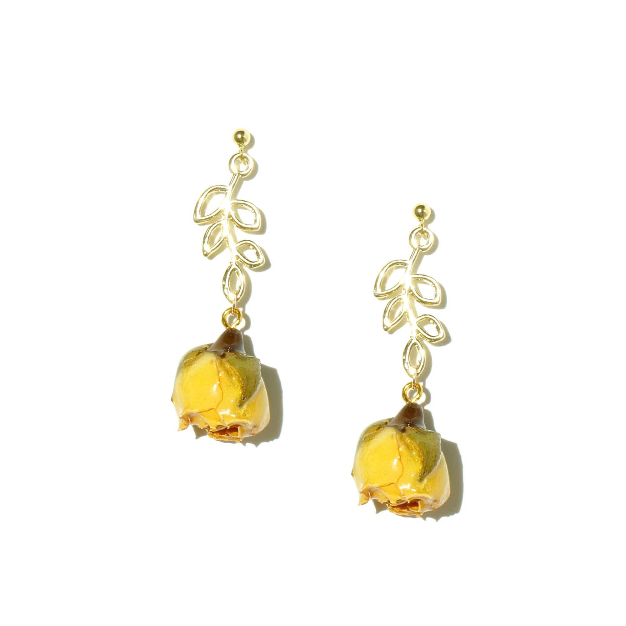 *REAL FLOWER* Ingrid Rosebud and Leaf Drop Earrings