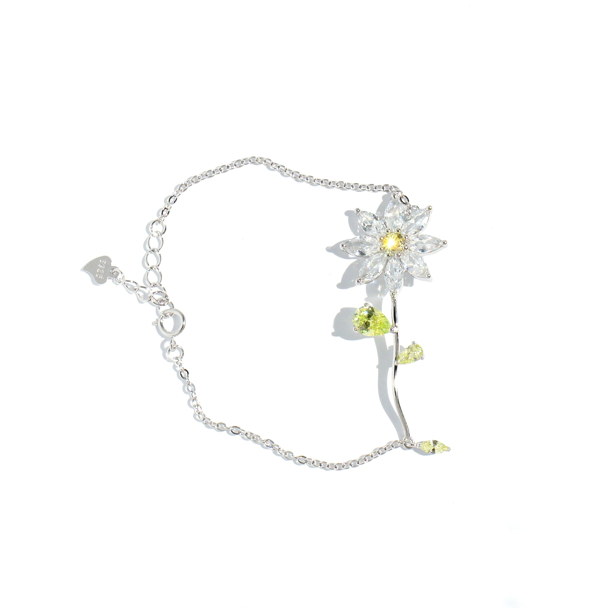 Garden Tales Crystal Daisy with Stem Bracelet, Sterling Silver
