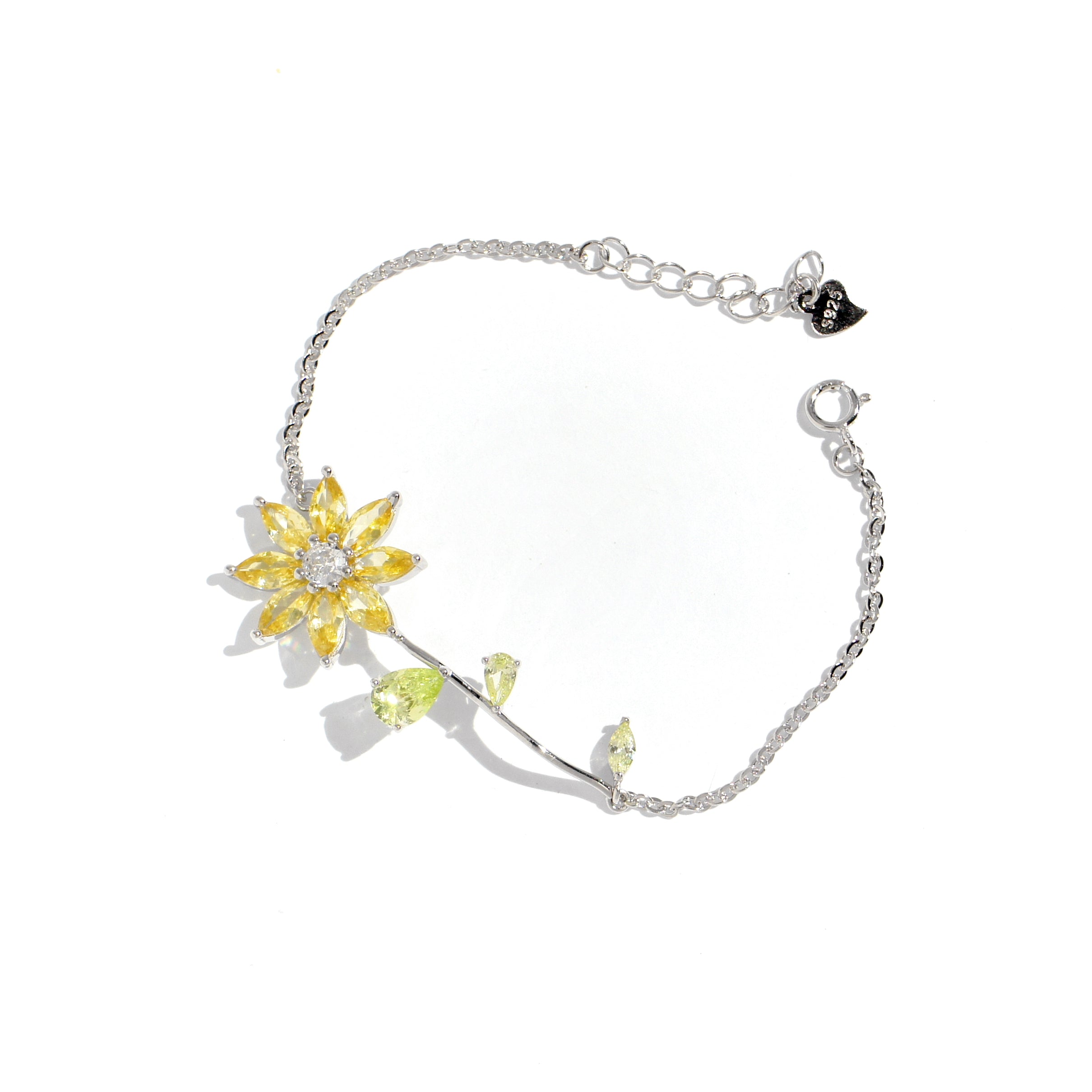 Garden Tales Crystal Daisy with Stem Bracelet, Sterling Silver