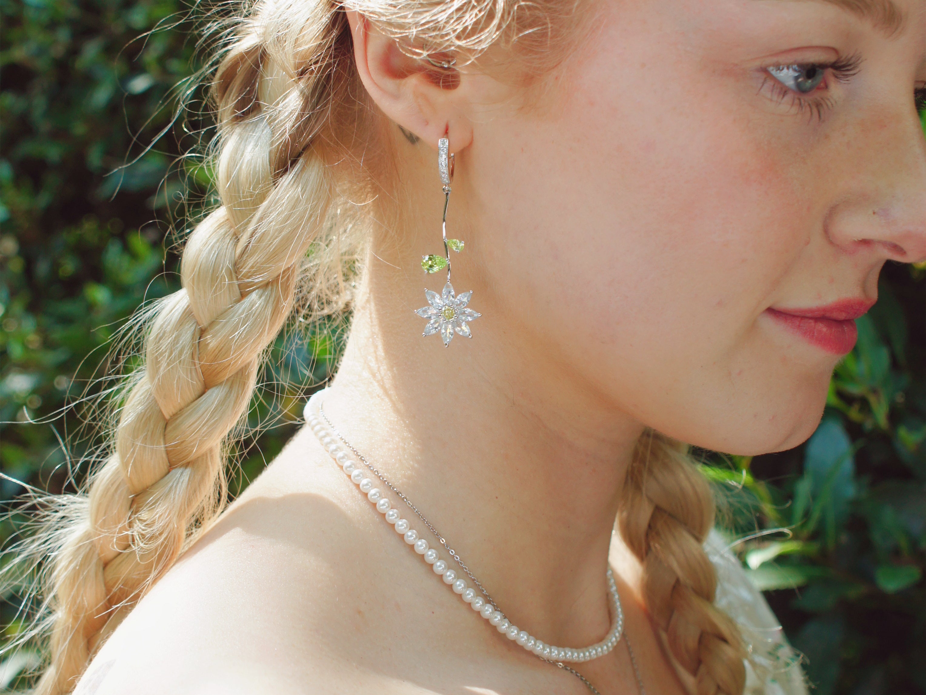 Garden Tales Crystal Pave Huggie Hoop Earrings with Daisy Drop, Sterling Silver