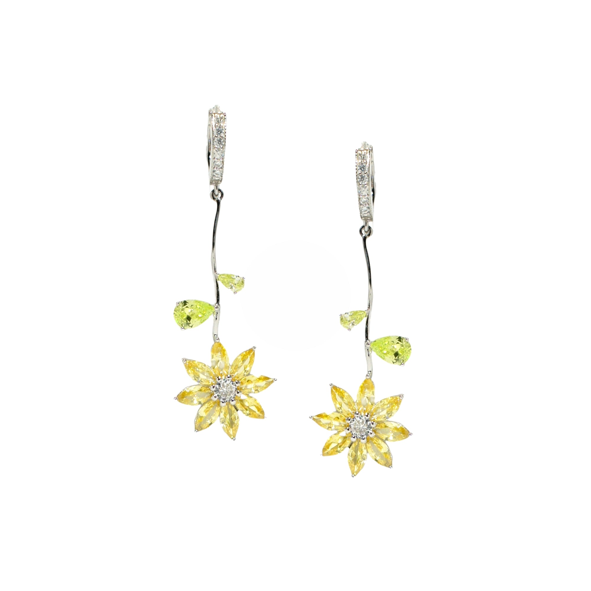 Garden Tales Crystal Pave Huggie Hoop Earrings with Daisy Drop, Sterling Silver