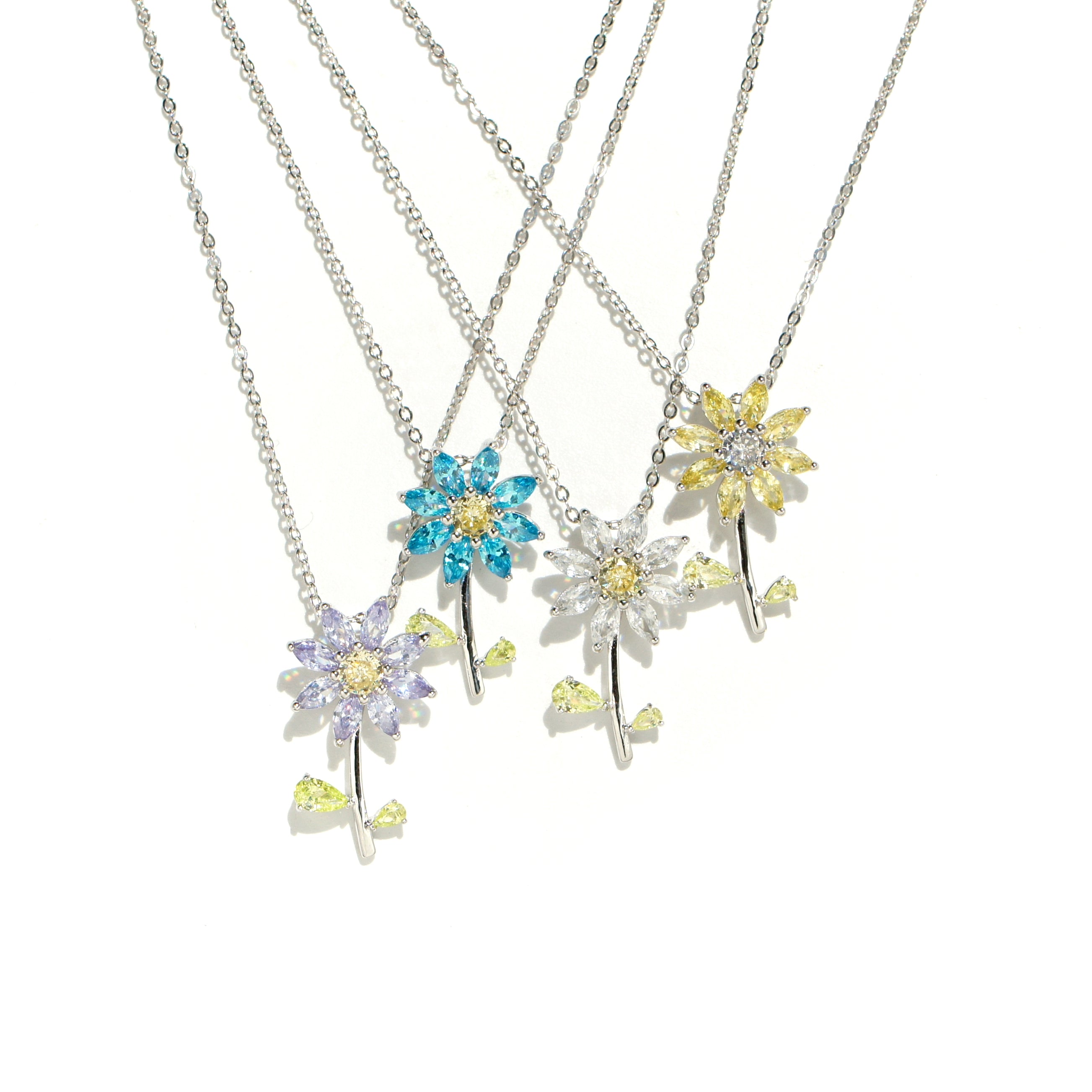 Reborn Crystal Daisy Pendant Necklace, Sterling Silver