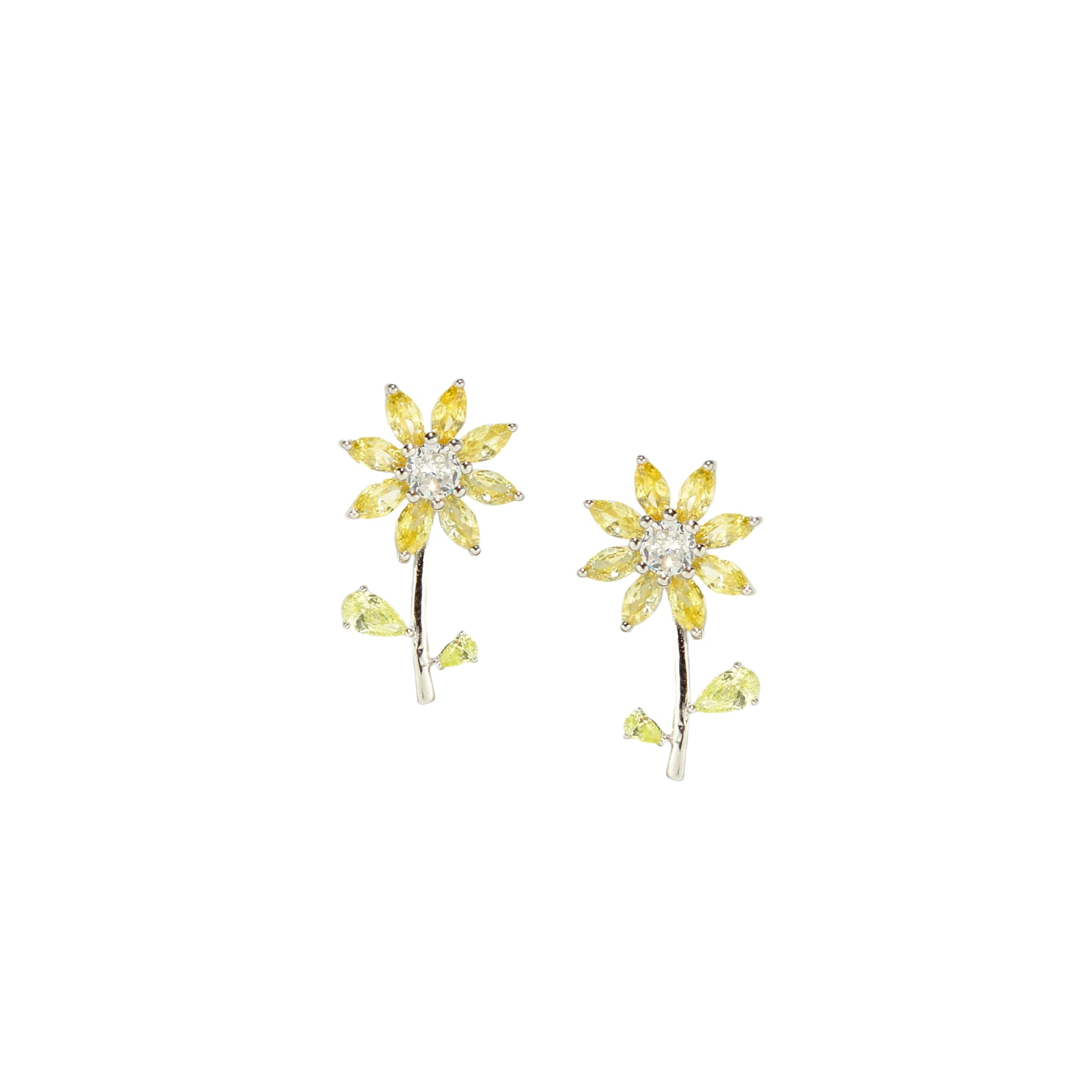 Garden Tales Crystal Daisy with Stem Stud Earrings, Sterling Silver