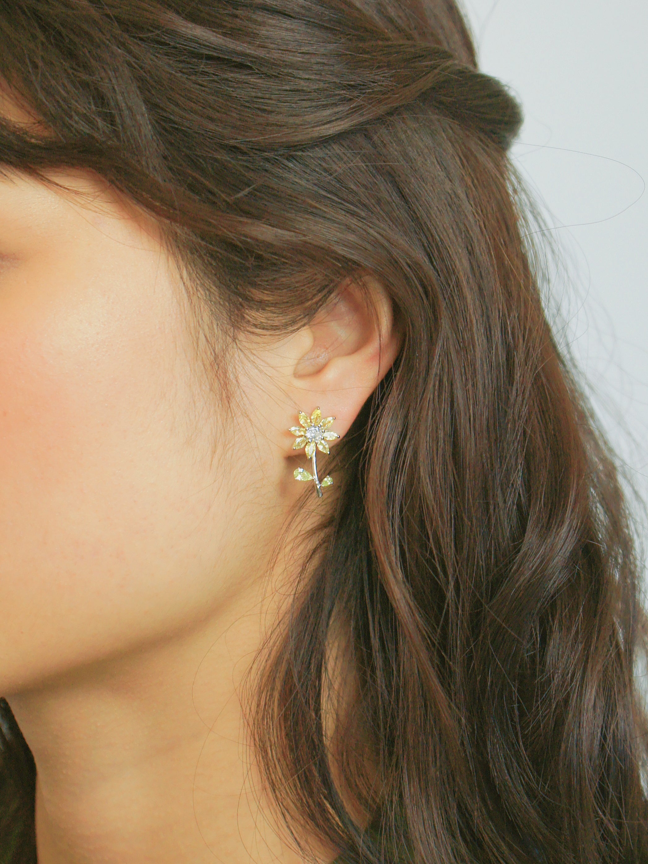 Garden Tales Crystal Daisy with Stem Stud Earrings, Sterling Silver