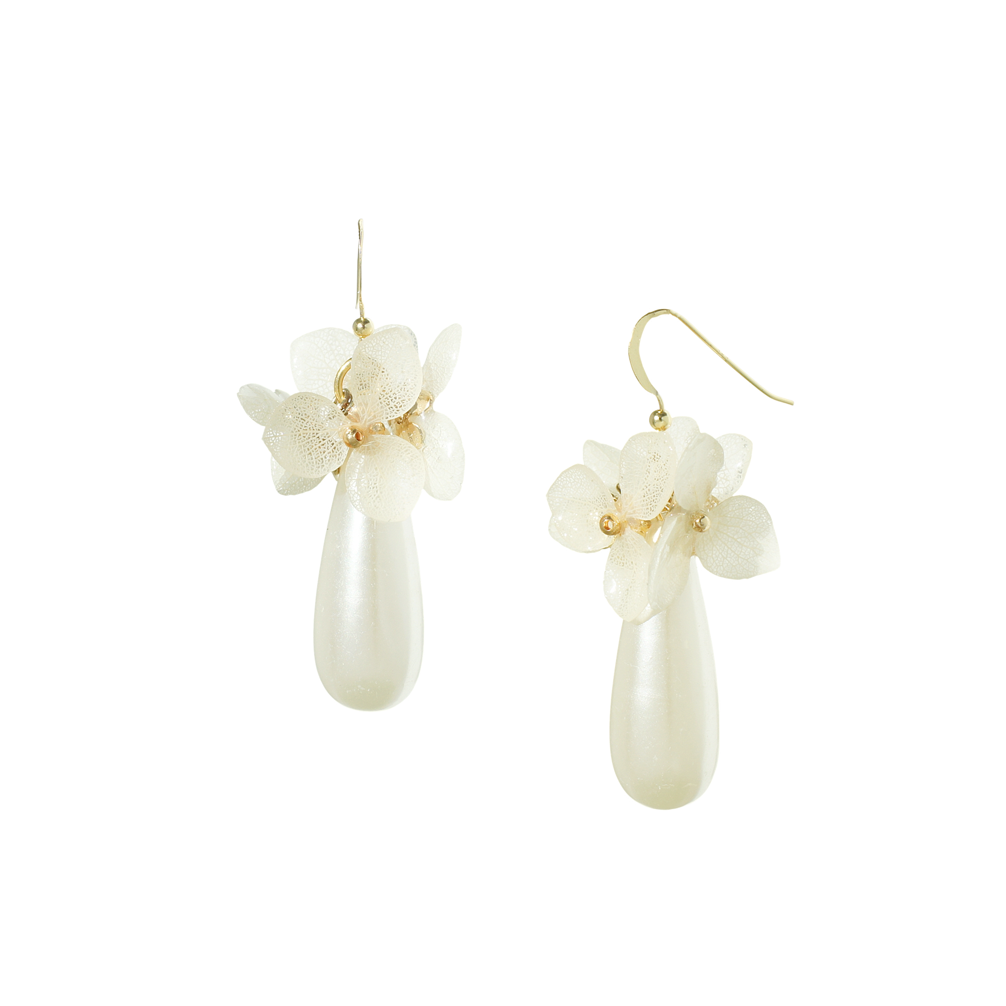 *REAL FLOWER* Verena Hydrangea Flower and Teardrop Pearl Earrings
