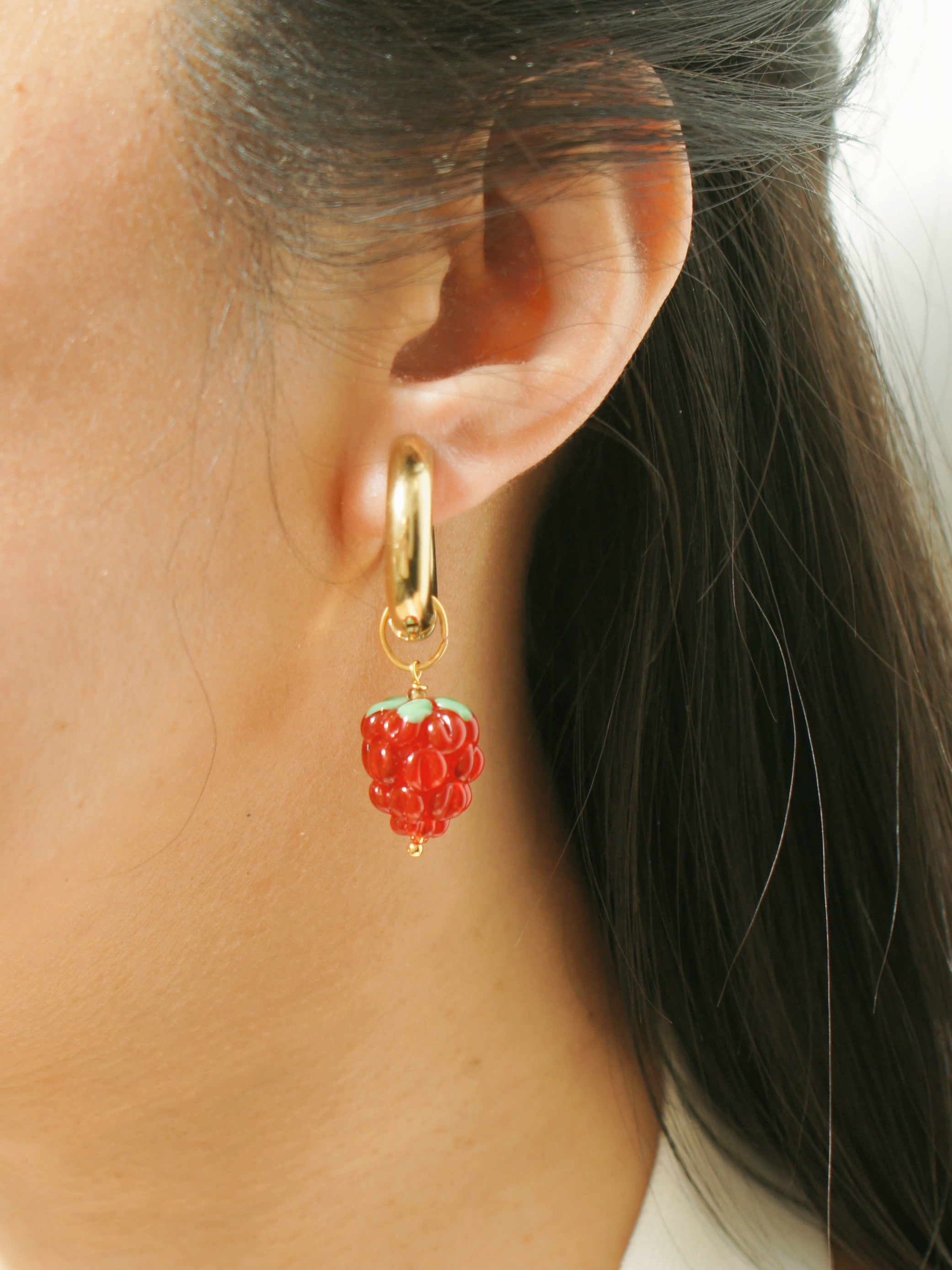 Very Berry Chunky Golden Hoop Earrings With Lampwork Glass Berries