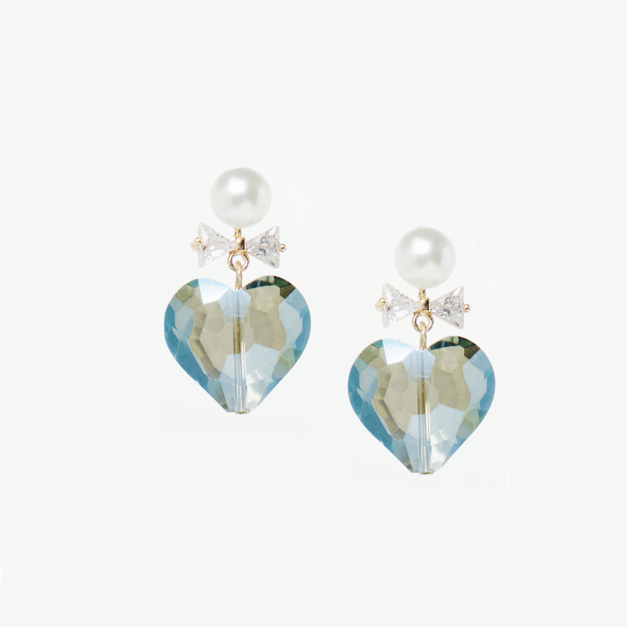 Whisper of Heart Crystal Bow and Faceted Heart Drop Earrings