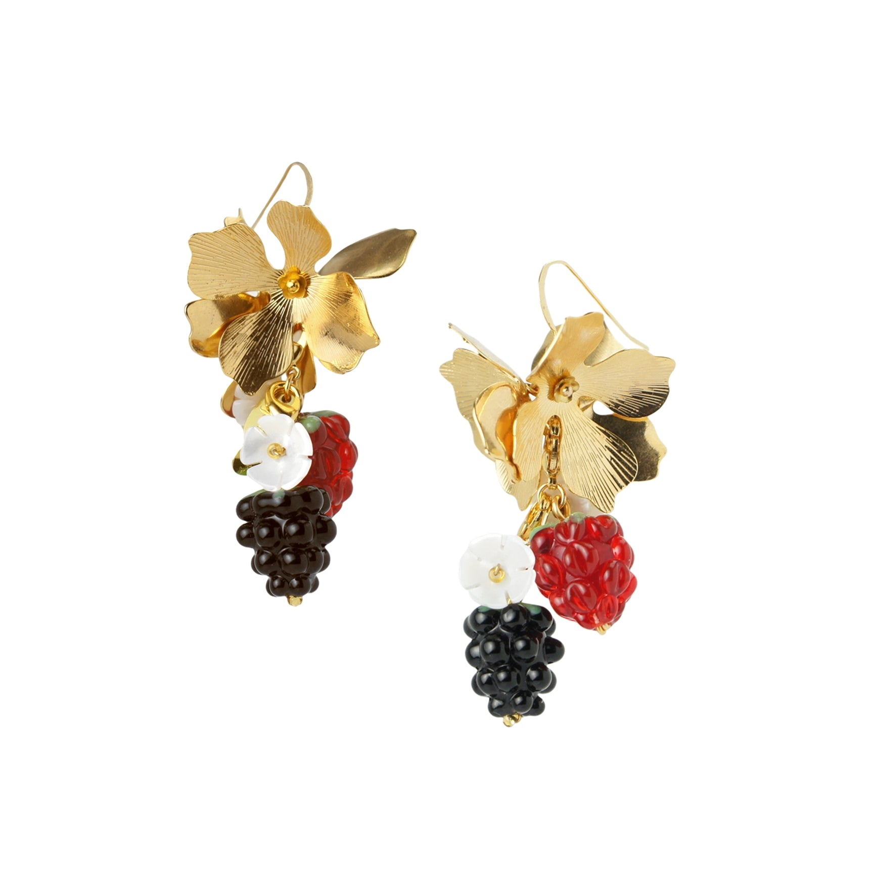Very Berry Assorted Berries and Golden Petals Drop Earrings