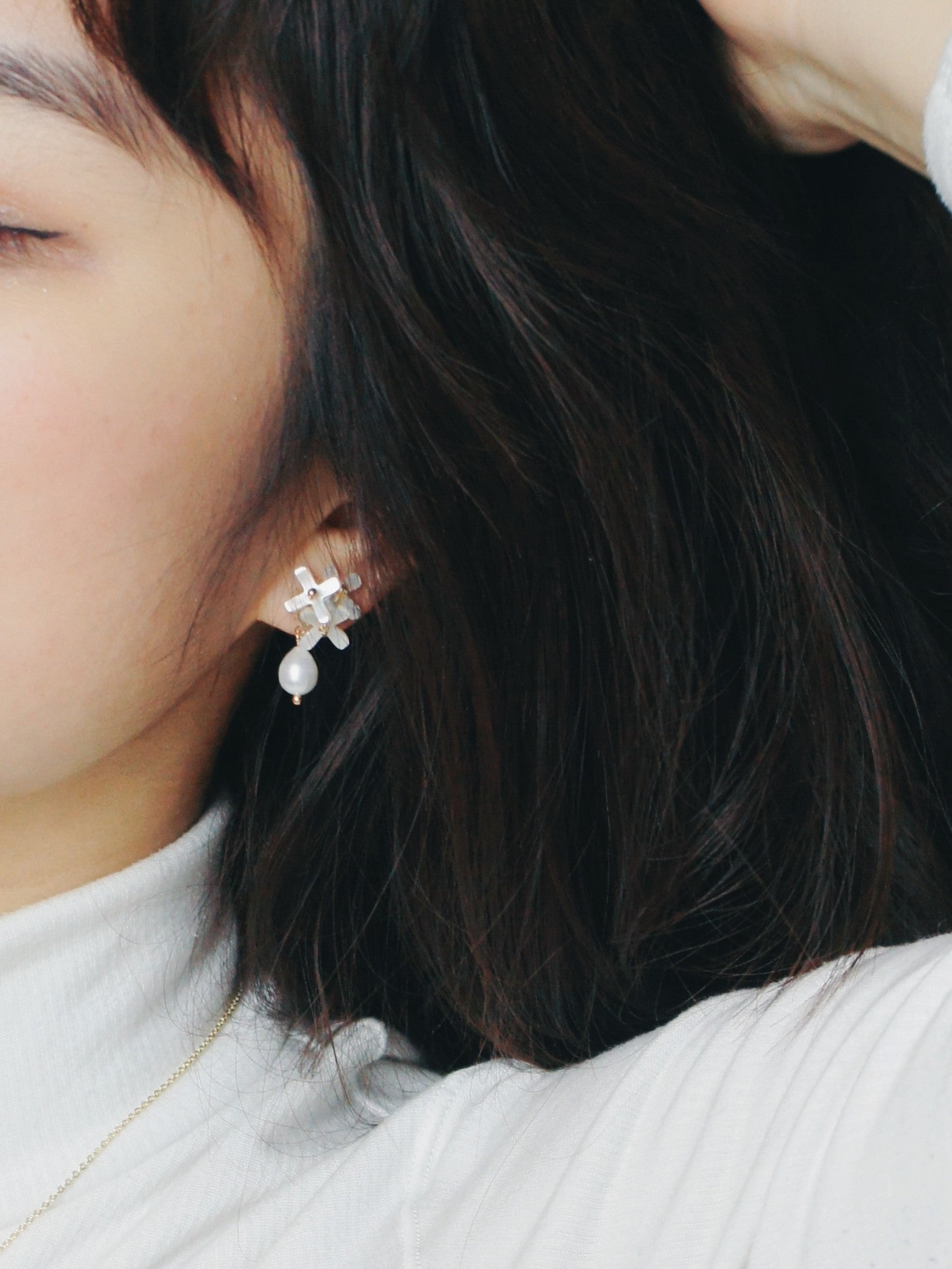 Inflorescence Mellow Yellow Flower and Freshwater Pearl Drop Earrings