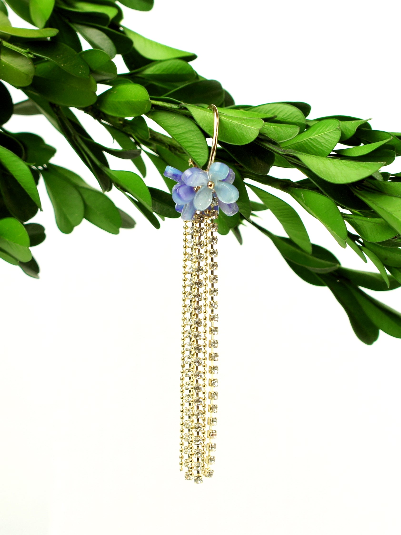 Inflorescence Blooming Flower and Crystal Drop Hoop Earrings