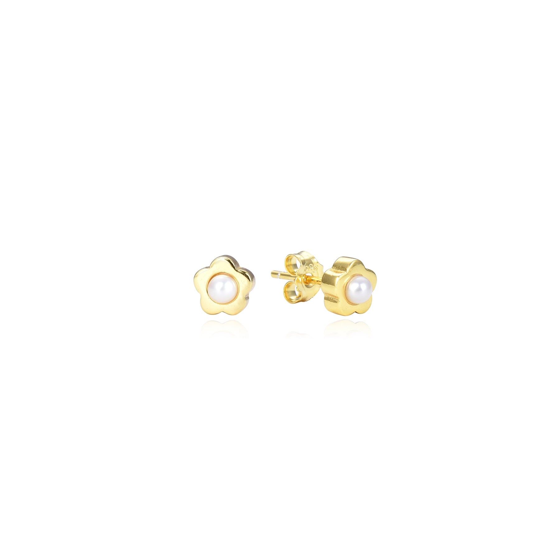 Flower Power Freshwater Pearl Studs with Pearl End, Gold Vermeil/Sterling Silver