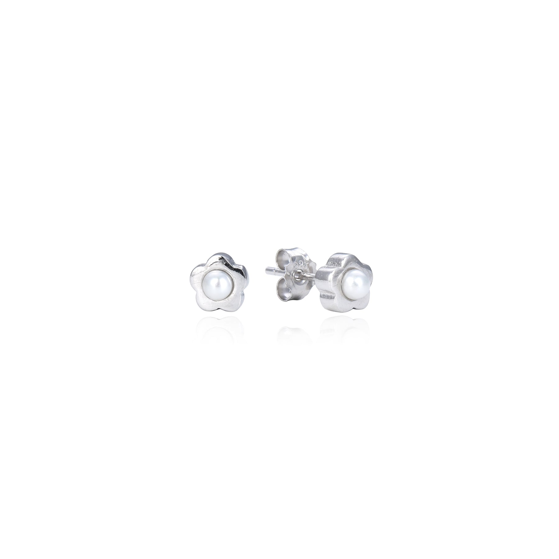 Flower Power Freshwater Pearl Studs with Pearl End, Gold Vermeil/Sterling Silver