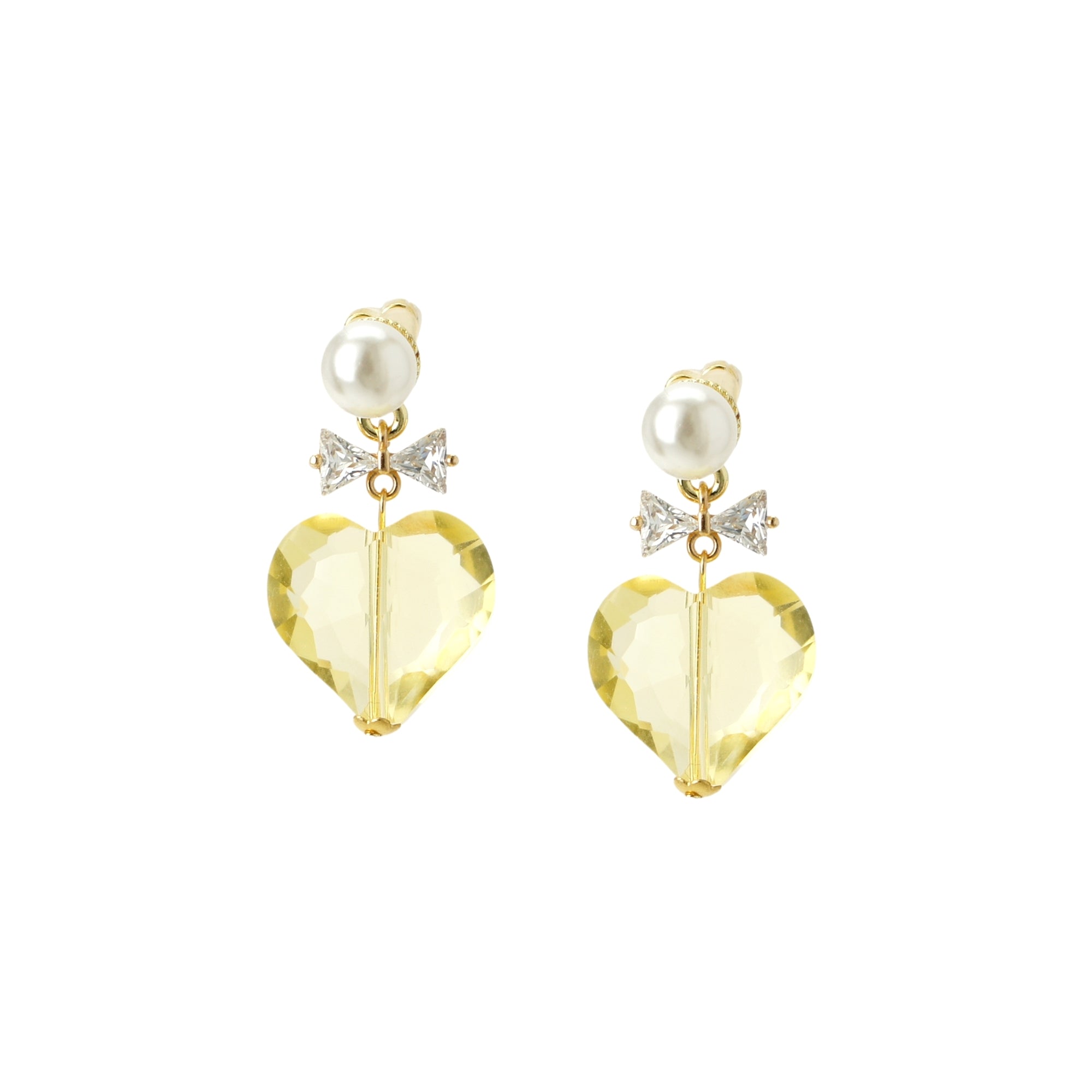 Whisper of Heart Crystal Bow and Faceted Heart Drop Earrings