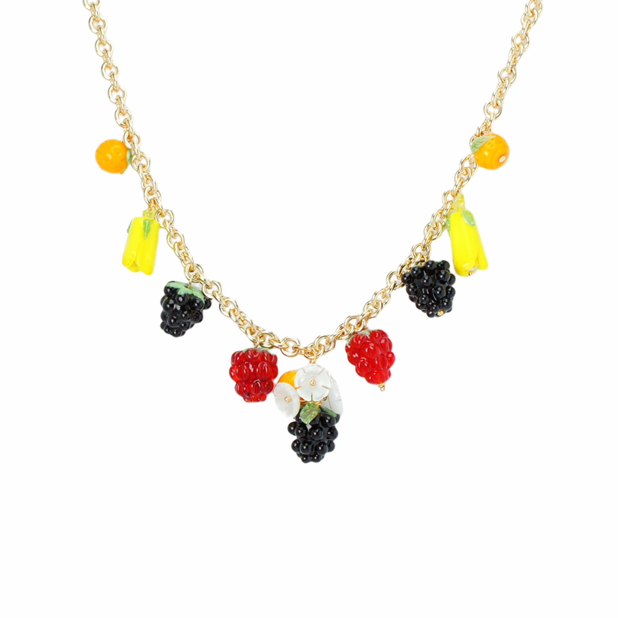 Very Berry Assorted Fruits and Flower Charm Necklace