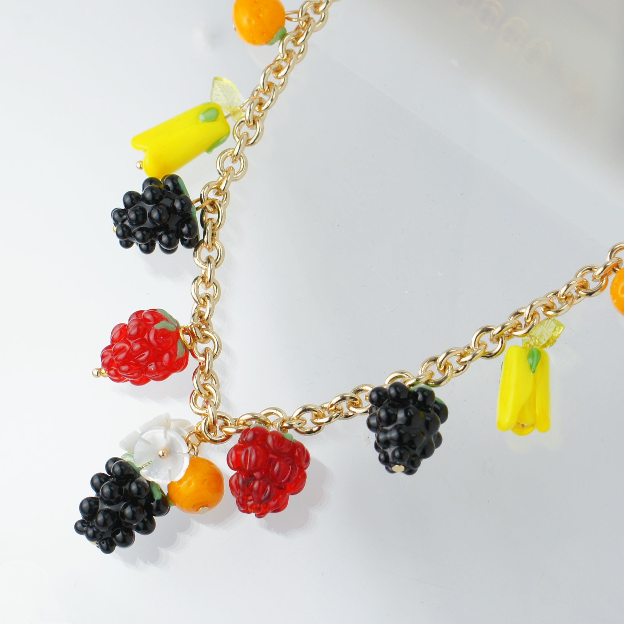 Very Berry Assorted Fruits and Flower Charm Necklace