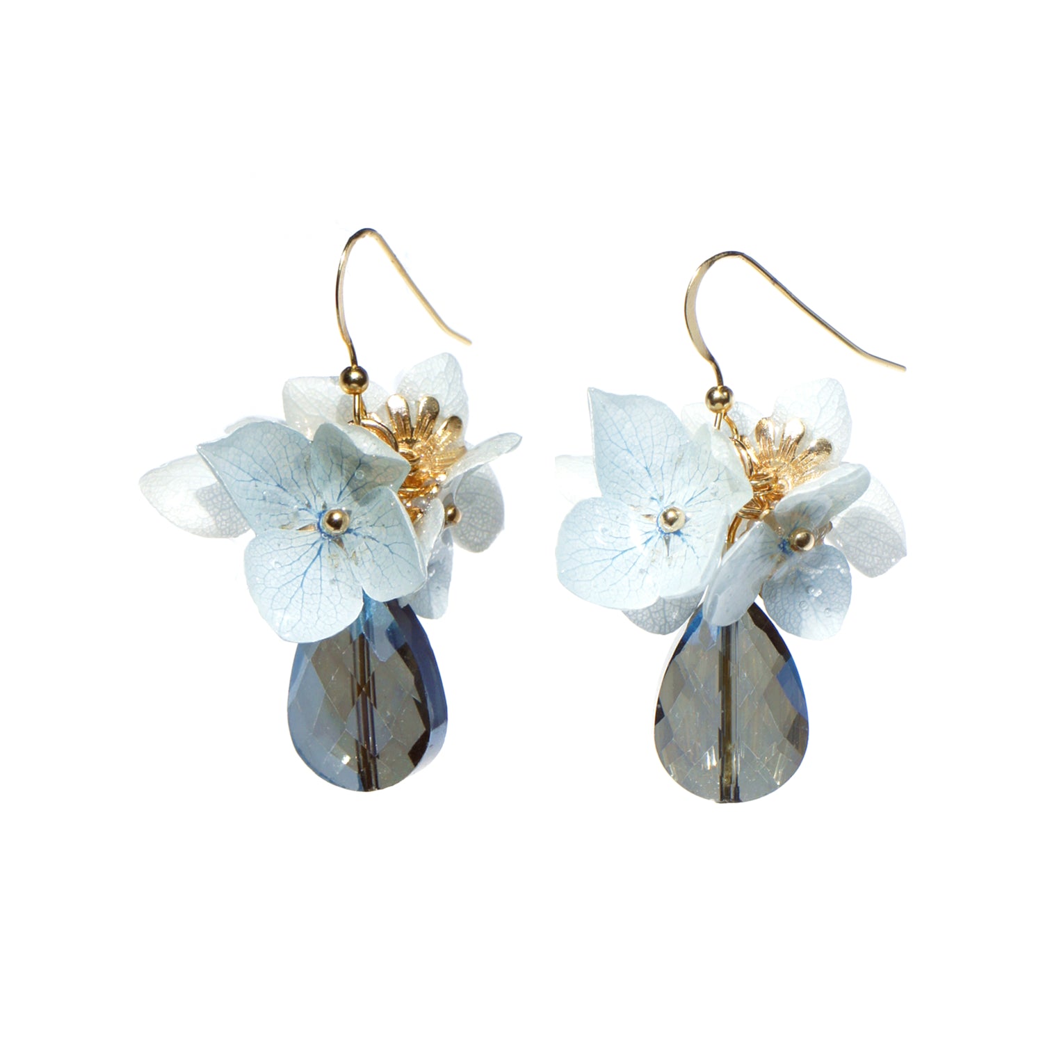*REAL FLOWER* In the Dusk Hydrangea and Crystal Drop Earrings