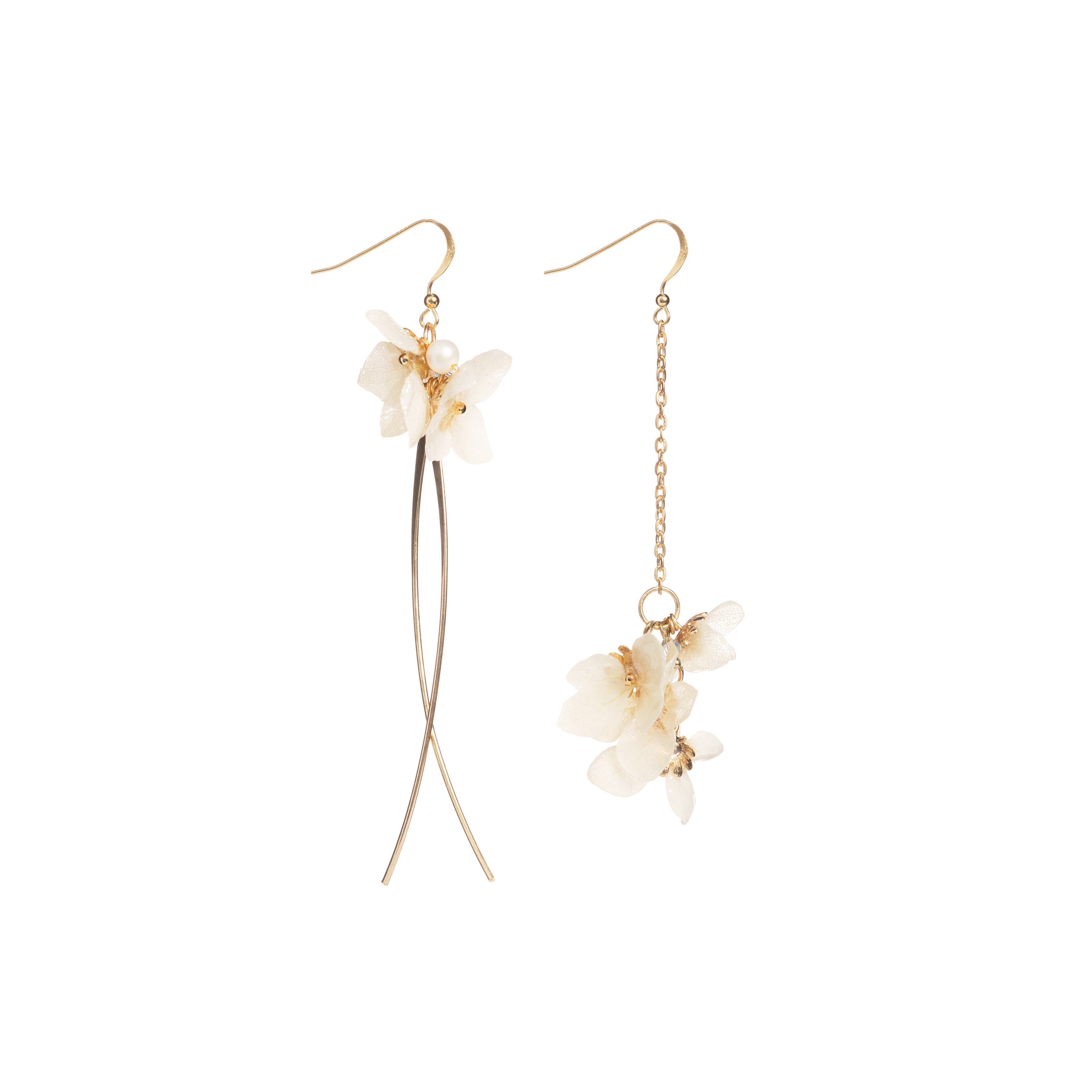 *REAL FLOWER* Savill Lace Hydrangea Asymmetrical Drop Earrings