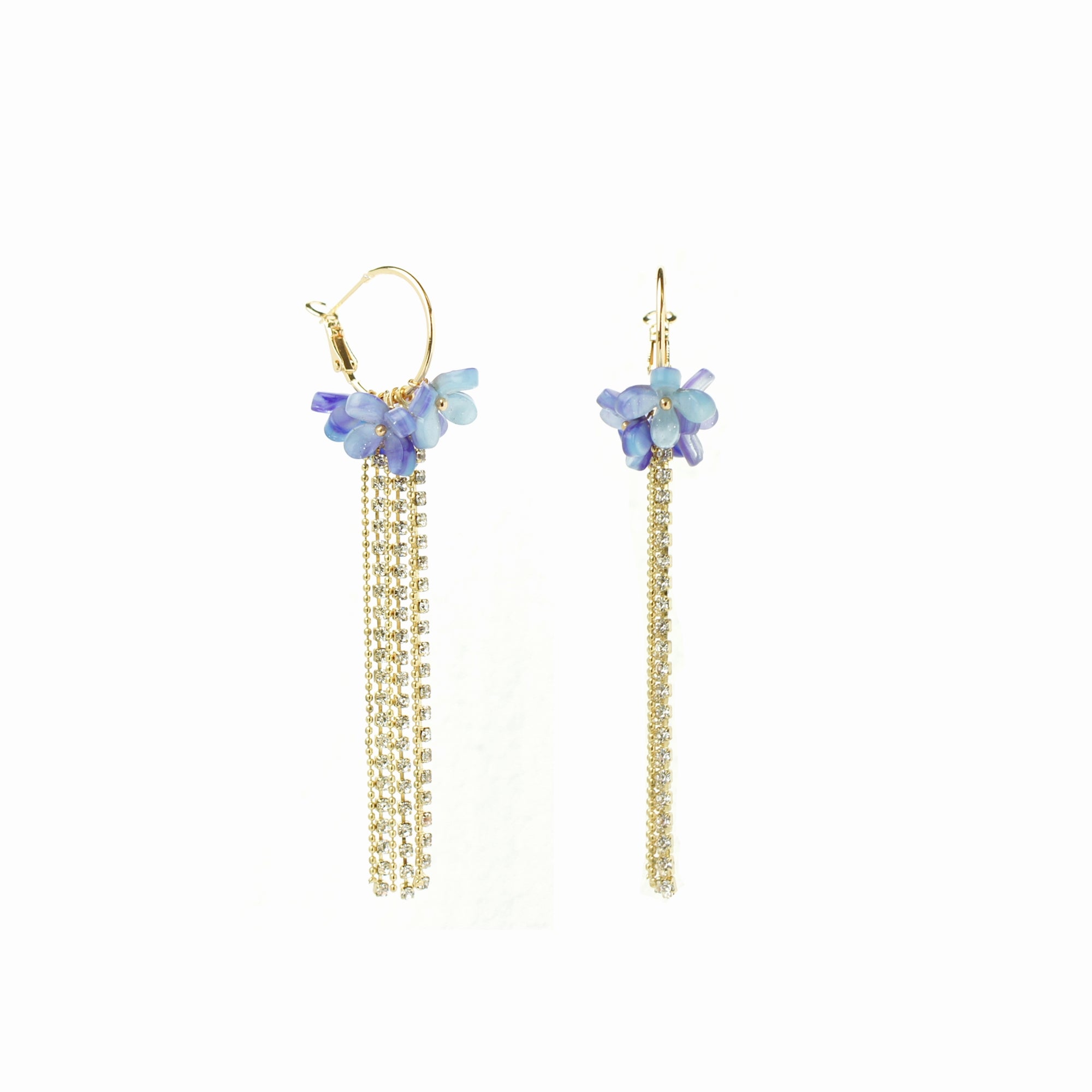 Inflorescence Blooming Flower and Crystal Drop Hoop Earrings