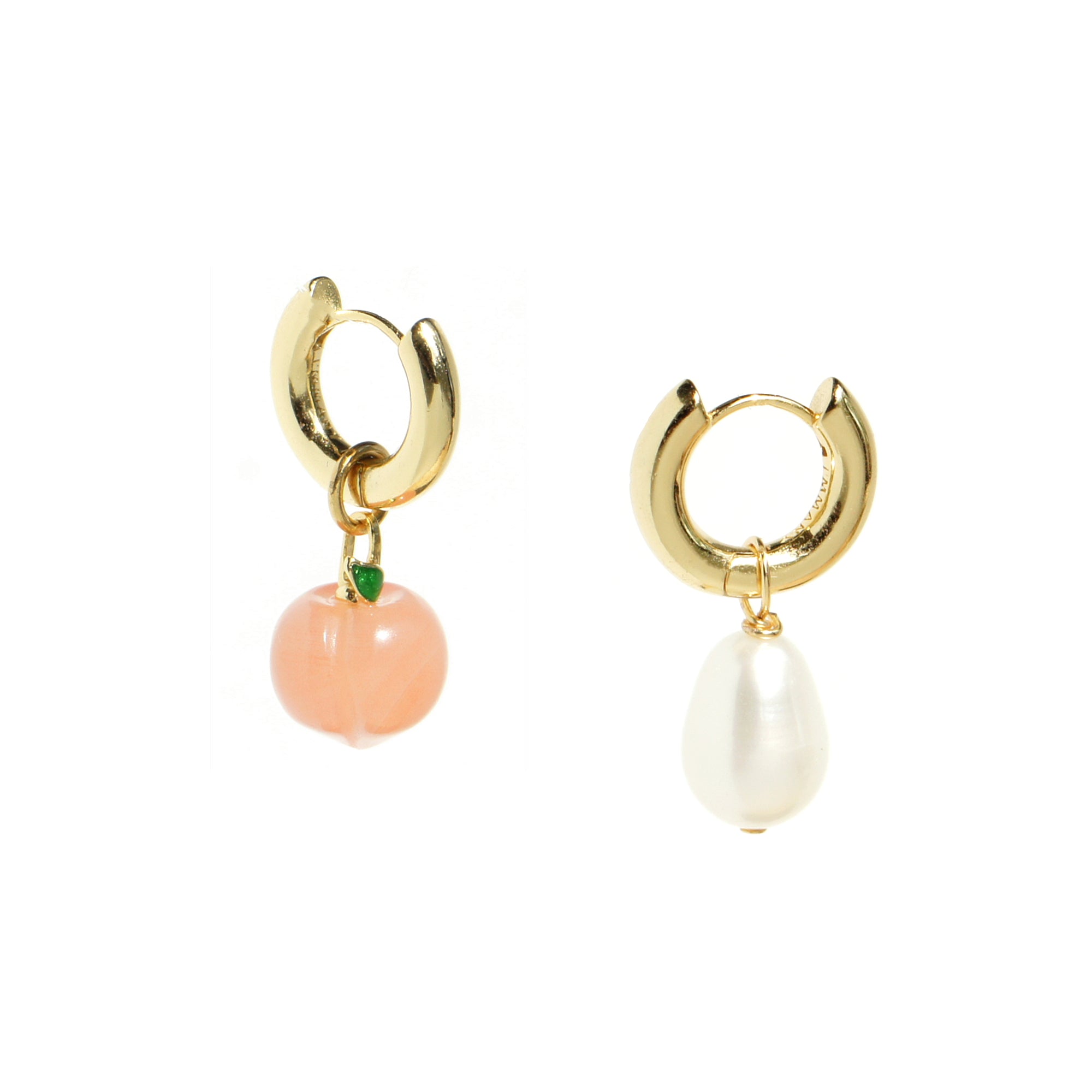 Organic Produce Fruit and Pearl Asymmetrical Hoop Earrings, 18k Gold Vermeil