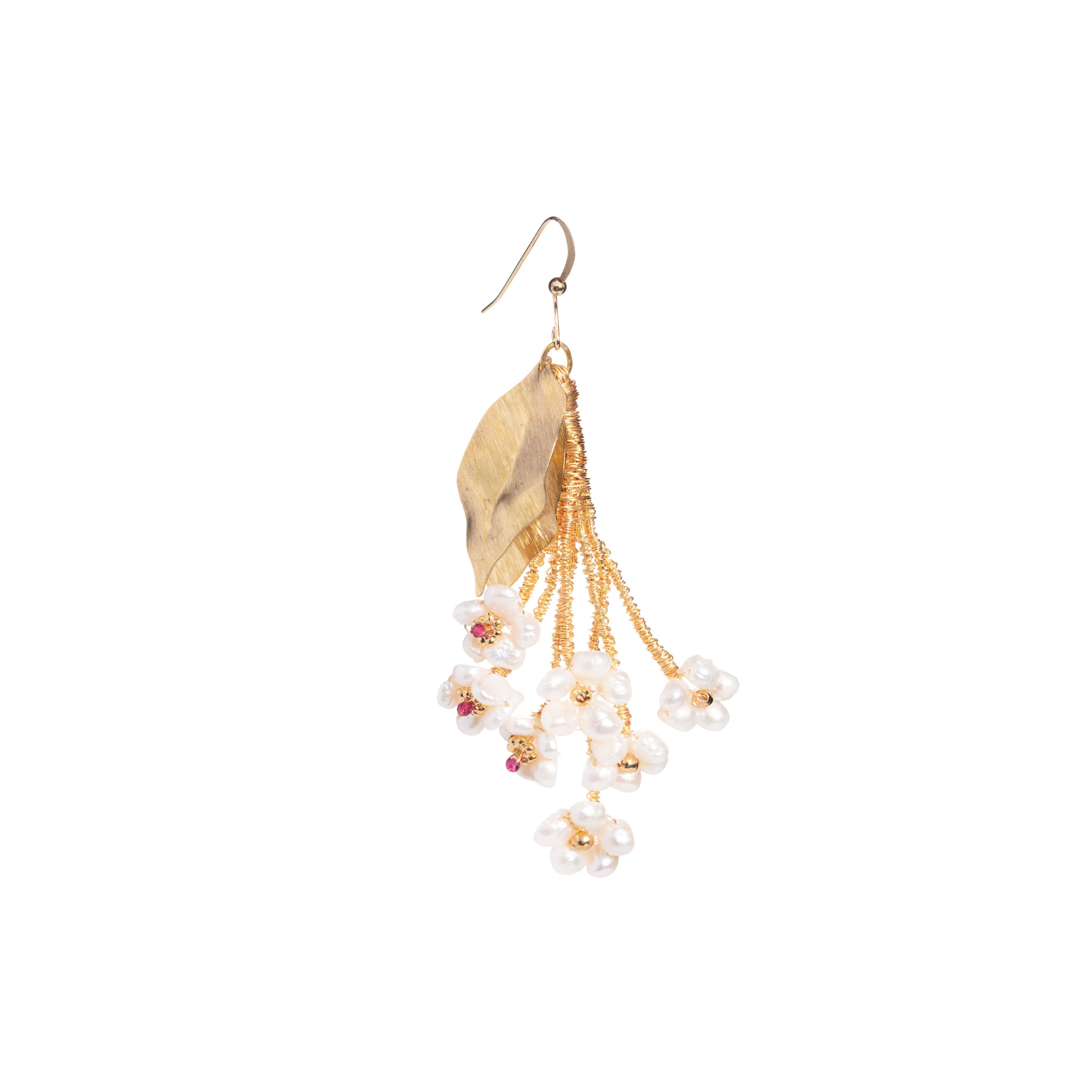 Golden Hour Freshwater Pearl Flower Bouquet Single Earring