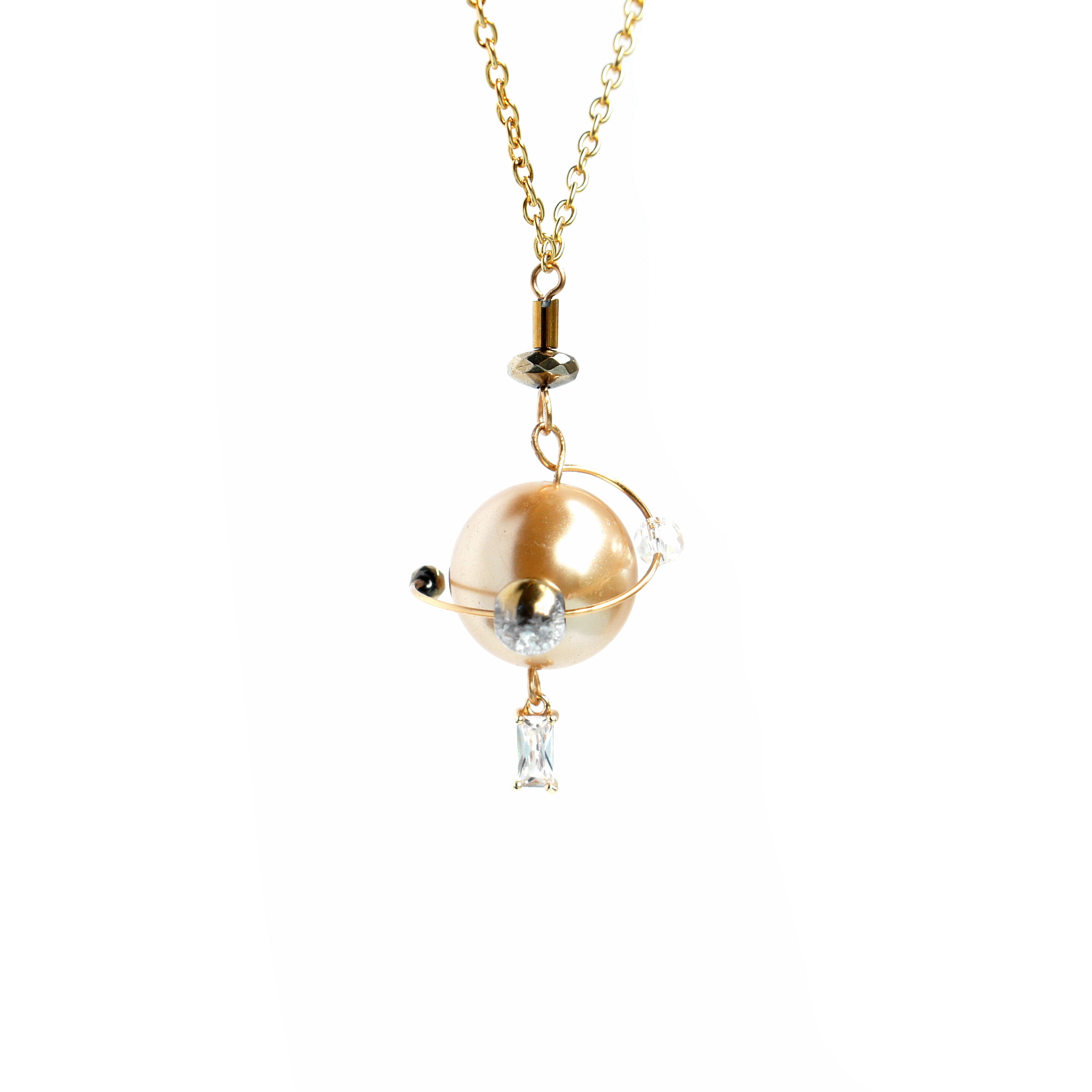 In My Orbit Pearl and Crystal Charm Necklace