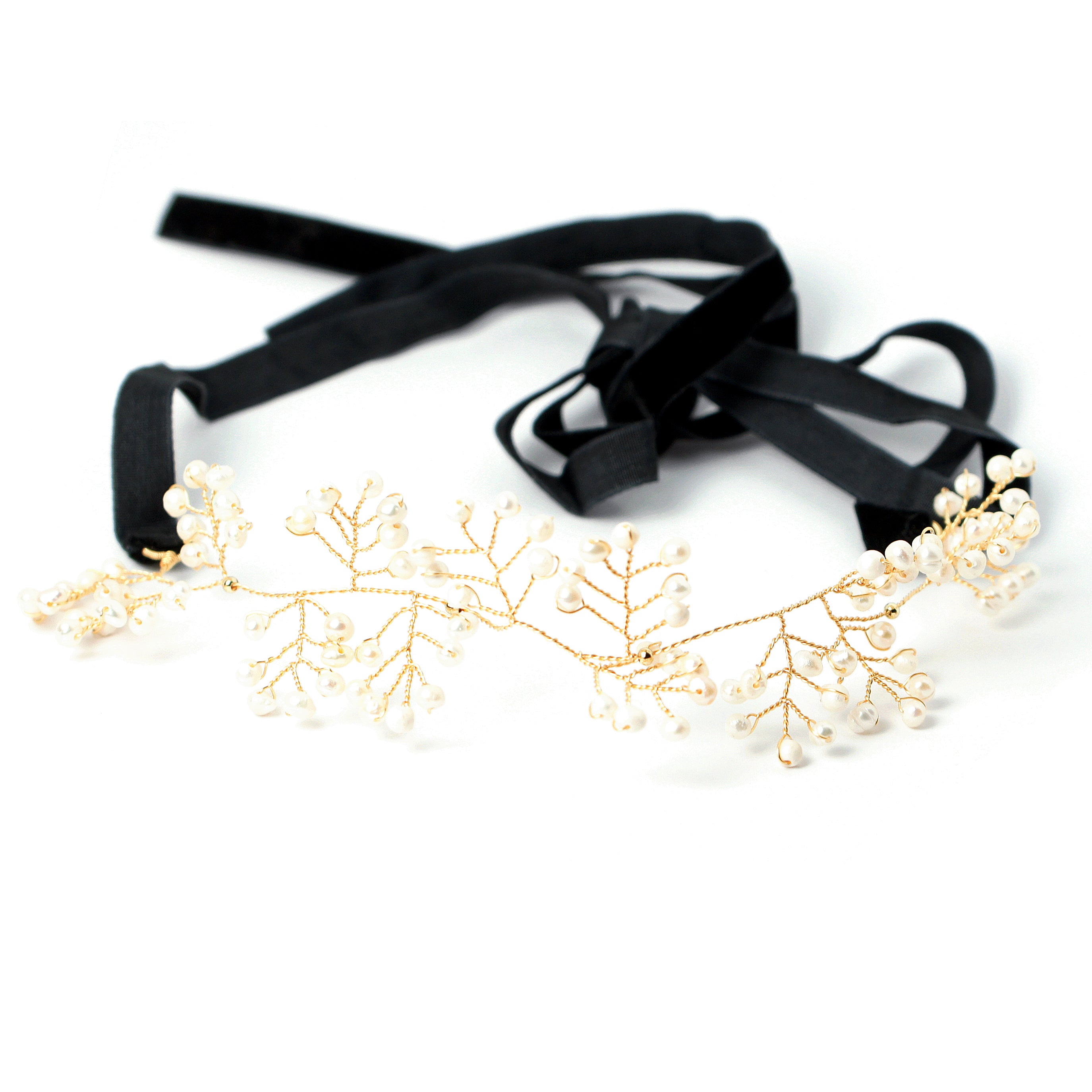 Soft Rime Freshwater Pearl Ribbon-tie Choker/Headband